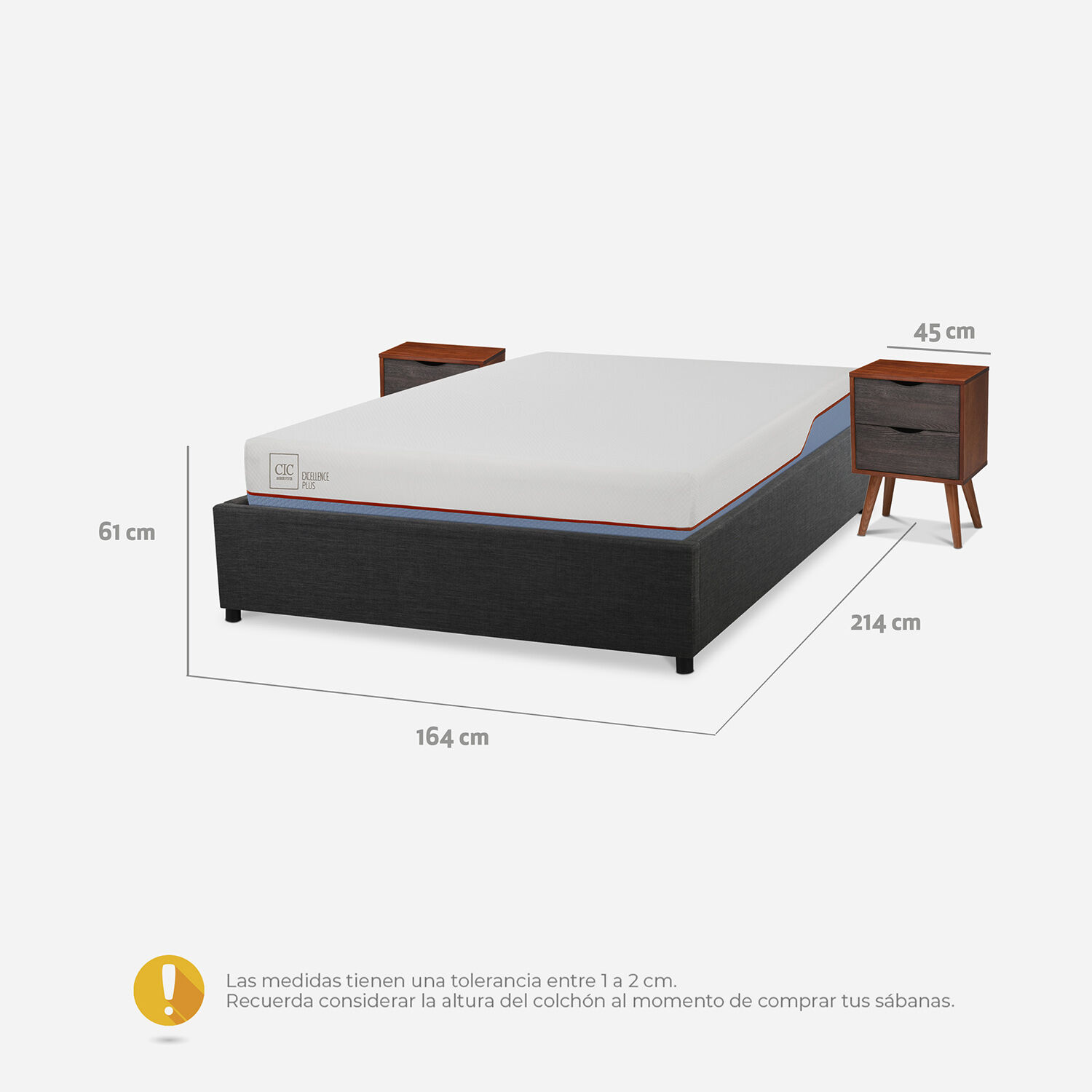 Cama Space Box 2 Plazas Excellence Plus + Velador N&iacute;ger