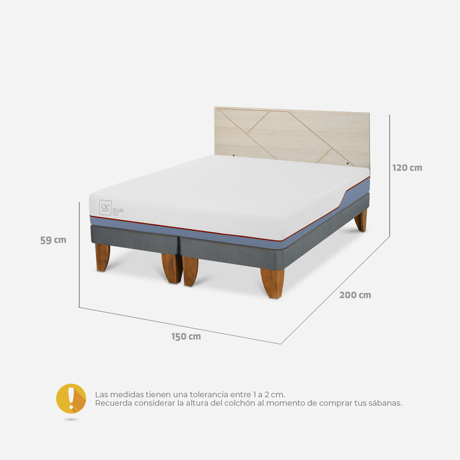 Cama Europea 2 Plazas Excellence Plus Base Dividida + Respaldo Villarrica Alpino