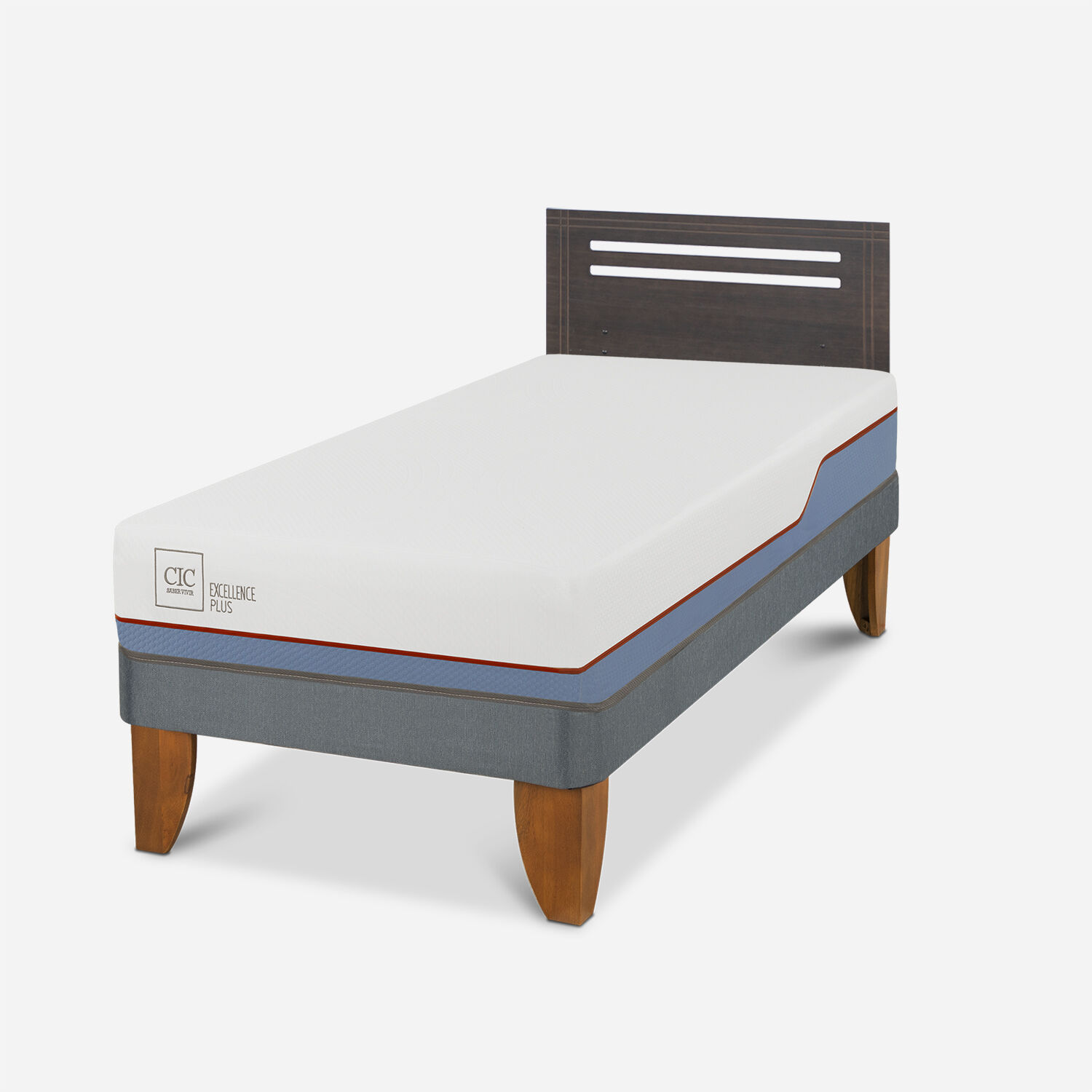 Cama Europea 1,5 Plazas Excellence Plus + Respaldo Múnich Gris