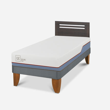Cama Europea 1,5 Plazas Excellence Plus + Respaldo Múnich Gris