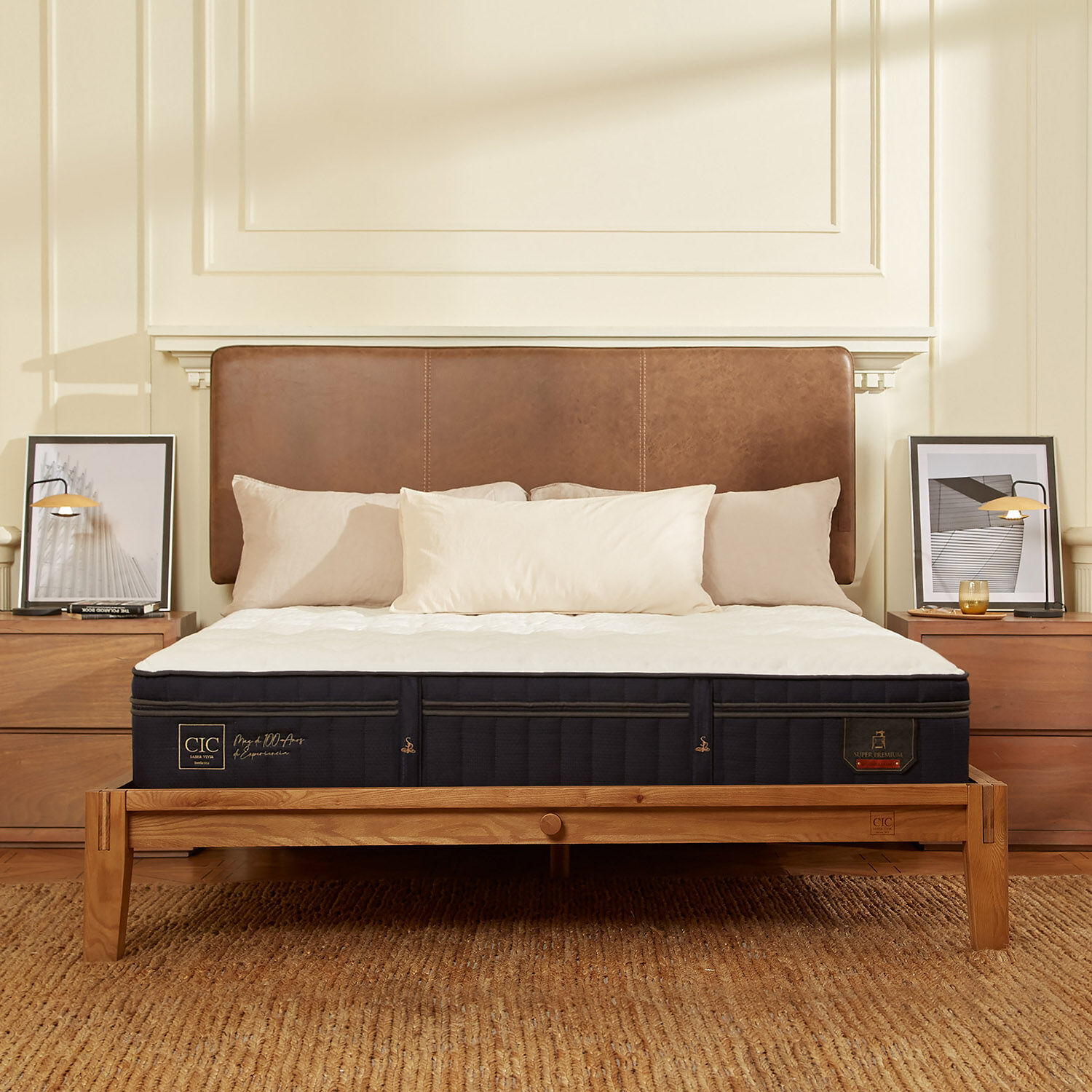 Cama Oak King Super Premium + Almohadas Viscoelásticas