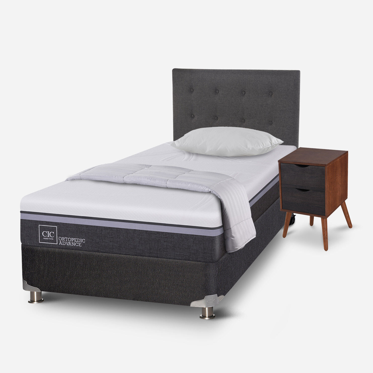 Box Spring 1,5 Plazas Ortopedic Advance 5 Zonas + Almohada + Plum&oacute;n + Set &Eacute;ufrates