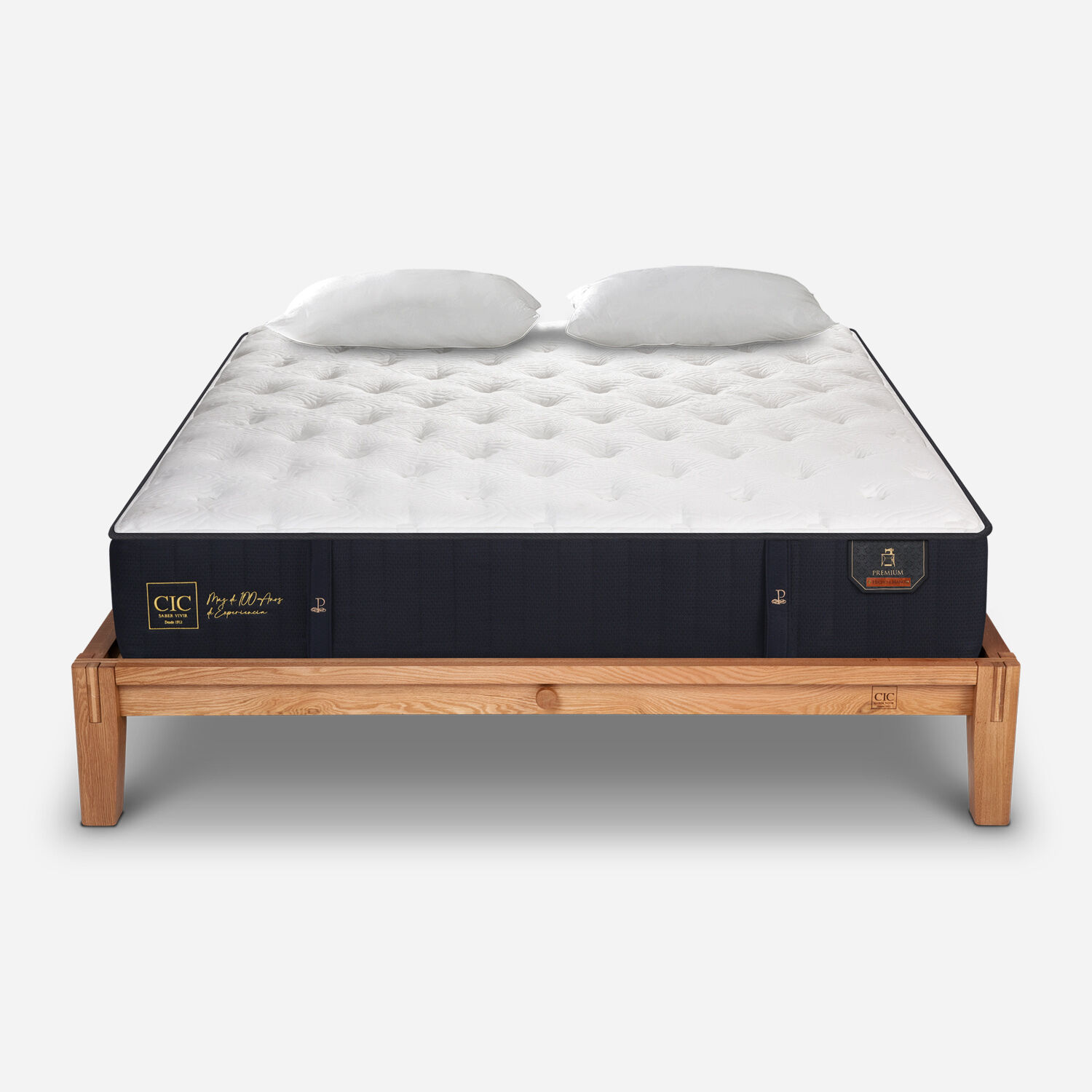 Cama Oak 2 Plazas Premium + Almohadas