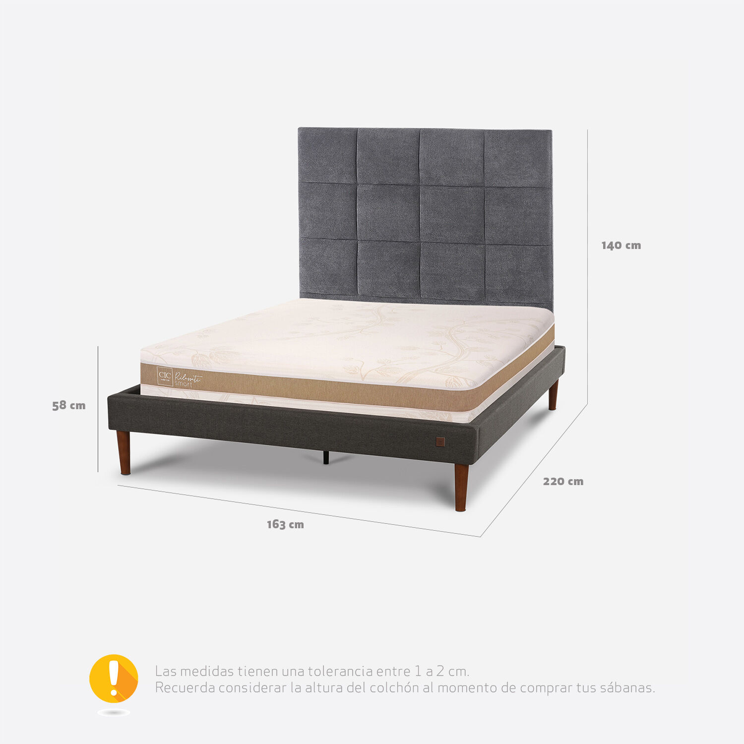 Cama Europea Curve 2 Plazas Rilassati Smart + Respaldo Támesis