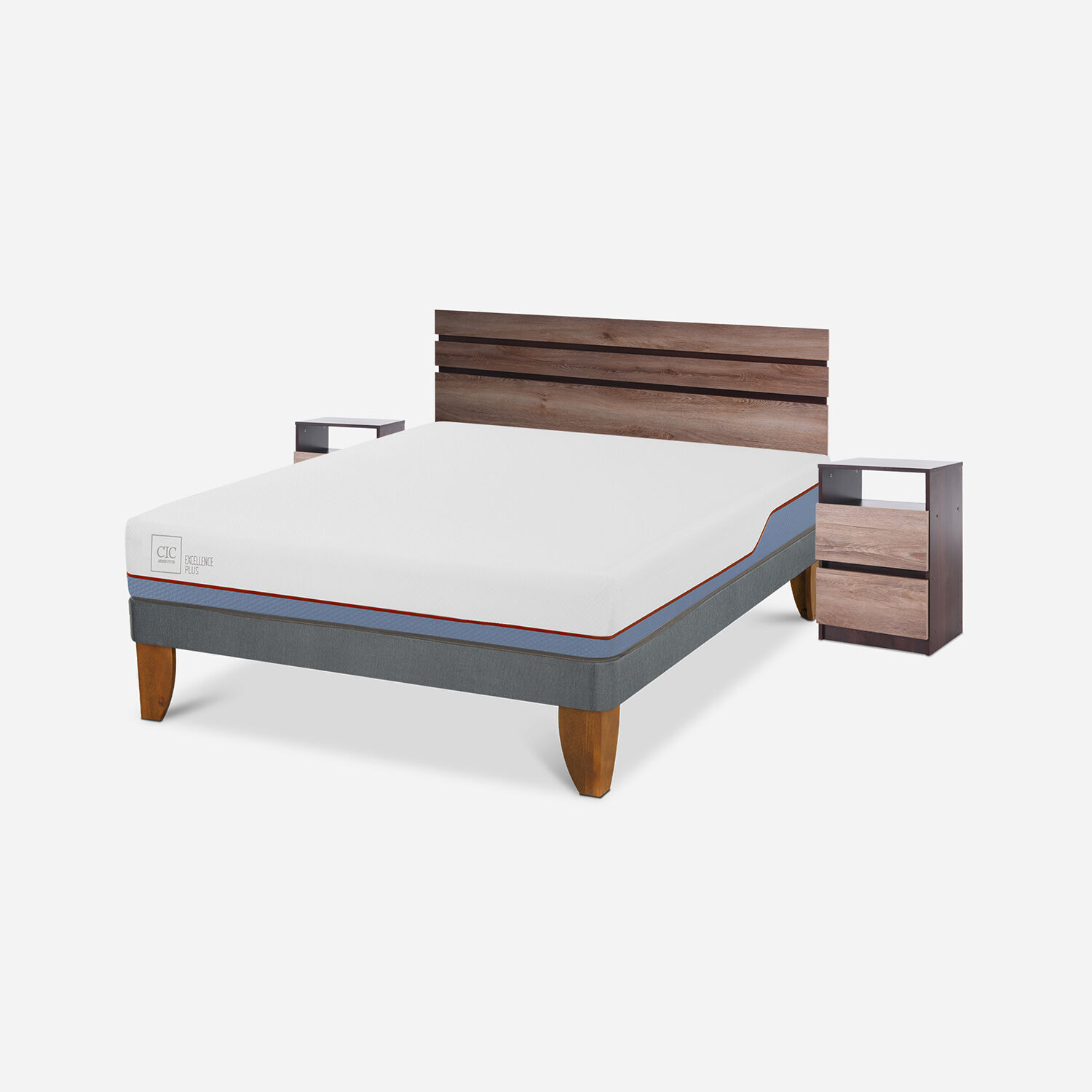 Cama Europea 2 Plazas Excellence Plus Base Normal + Set Ares