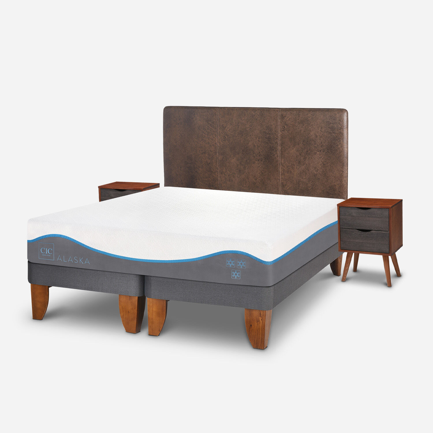 Cama Europea 2 Plazas Alaska Base Dividida + Set Baker