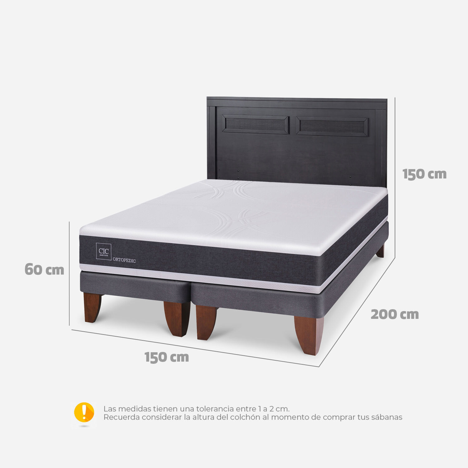 Cama Europea 2 Plazas Ortopedic Base Dividida + Respaldo Milán Negro