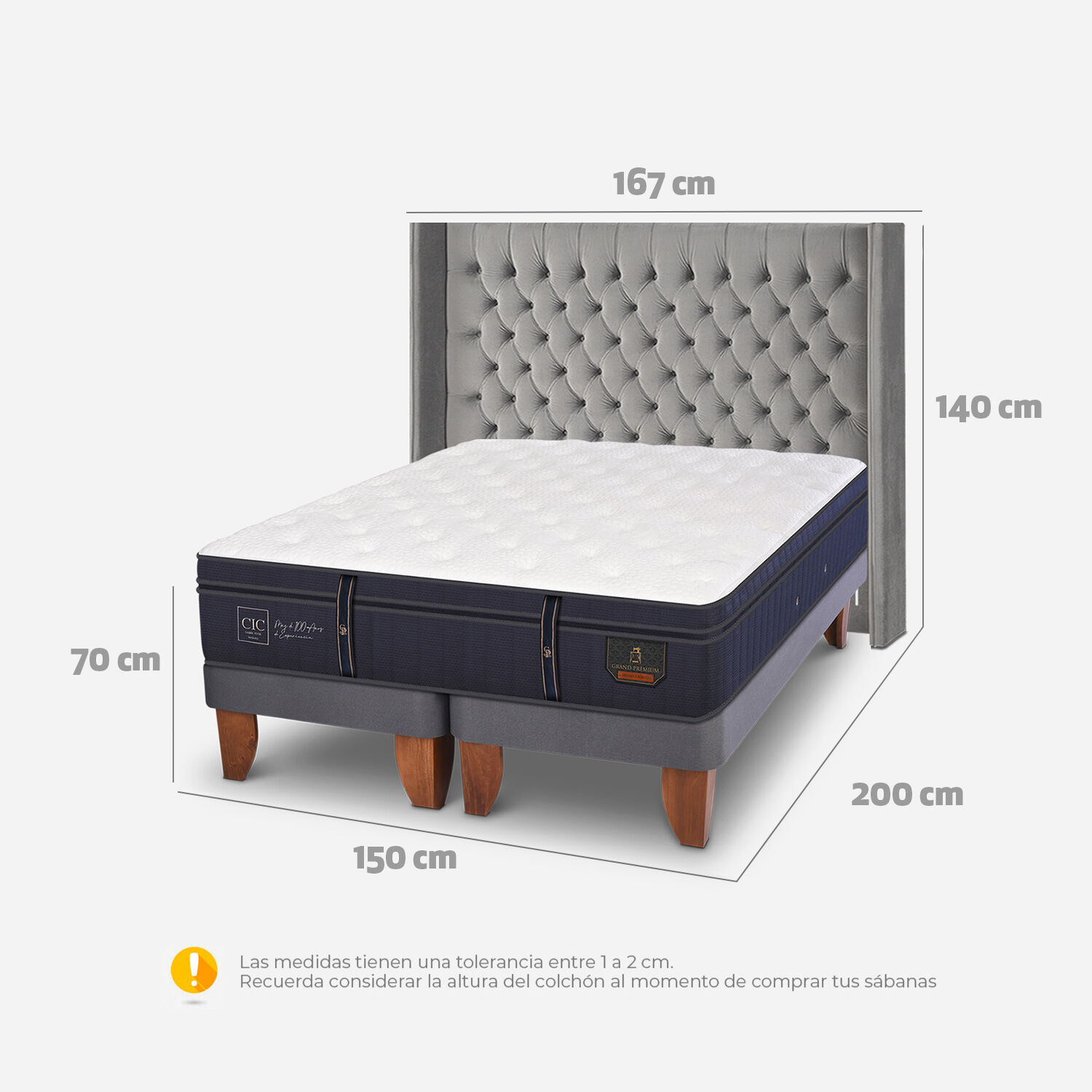 Cama Europea 2 Plazas Grand Premium Base Dividida + Respaldo Sesia