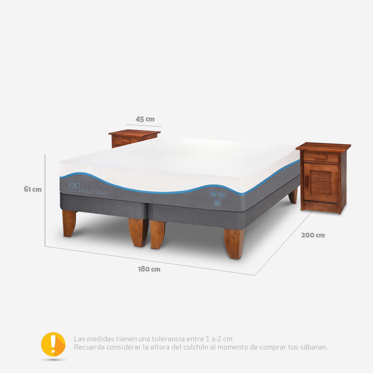 Cama Europea King Alaska + Veladores Milán Caramel