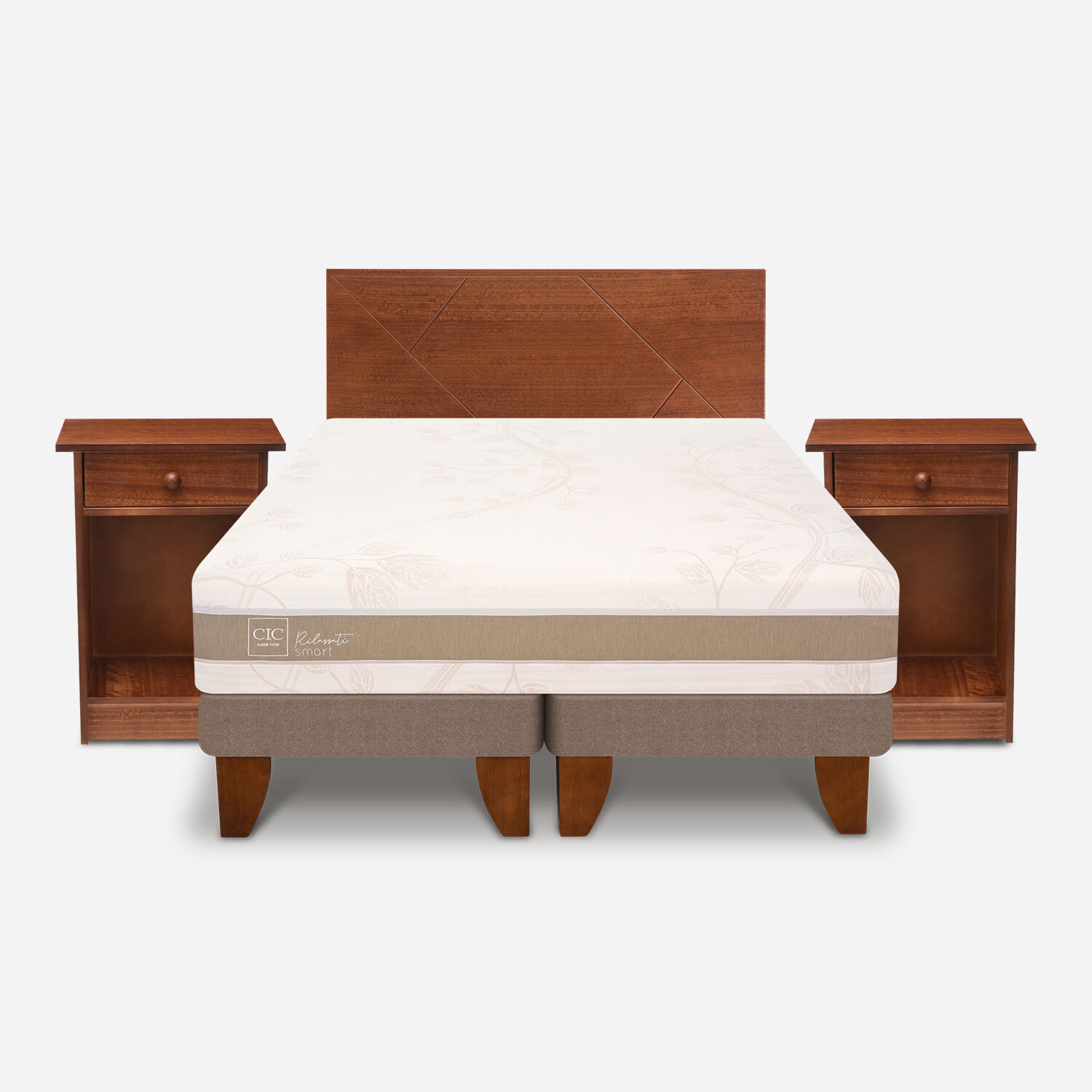 Cama Europea 2 Plazas Base Dividida Rilassati Smart + Set Villarrica