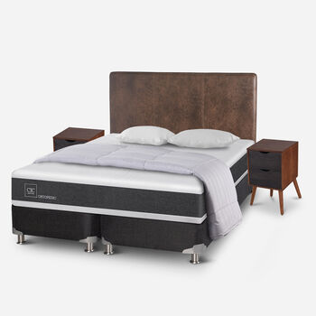 Box Spring 2 Plazas Ortopedic Base Dividida 5 Zonas + Almohadas + Plumón + Set Baker