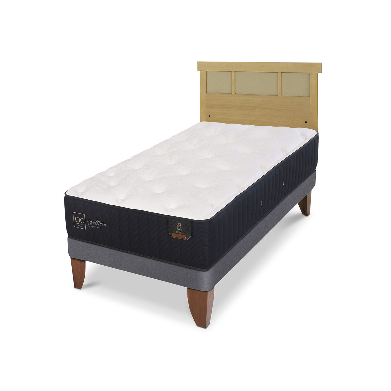 Cama Europea 1,5 Plazas Premium + Respaldo Dubl&iacute;n Mostaza