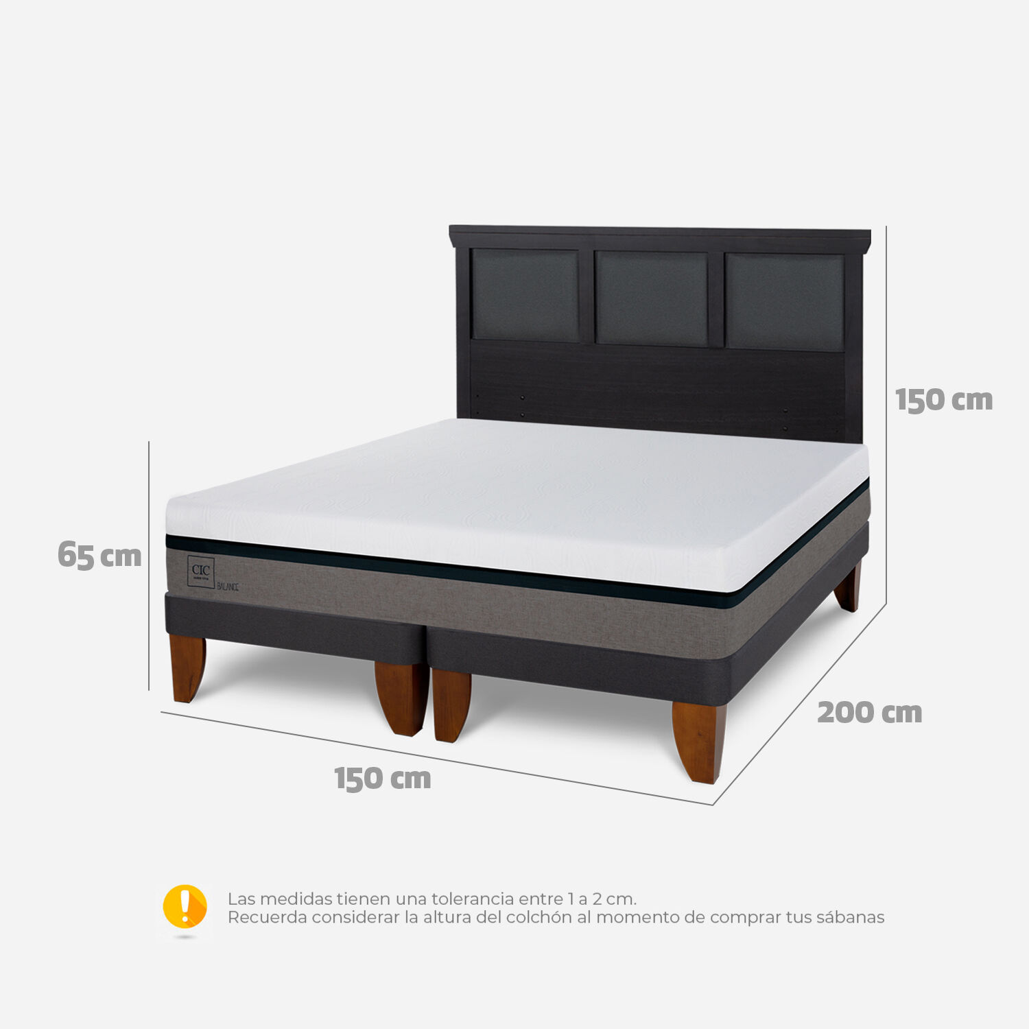 Cama Europea 2 Plazas Balance Base Dividida + Respaldo Torino Negro