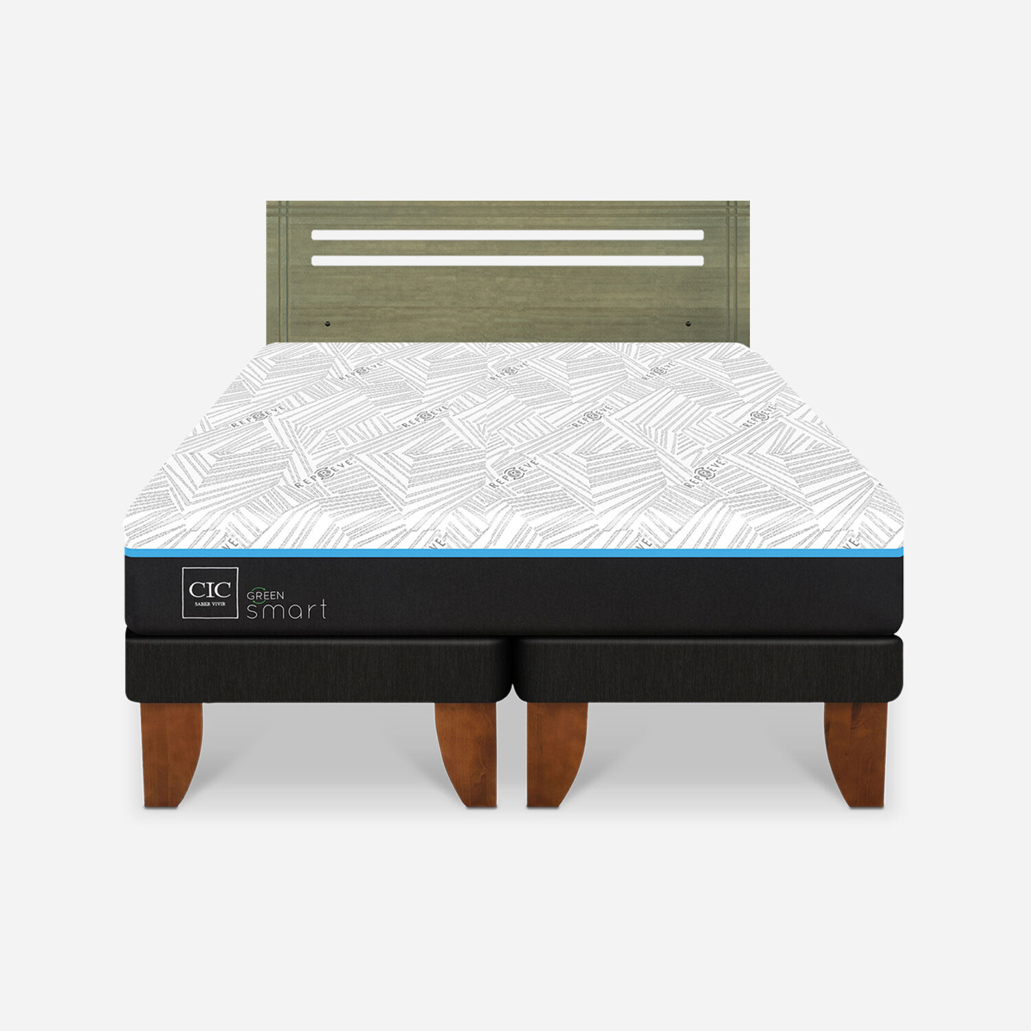 Cama Europea 2 Plazas Green Infinity Base Dividida + Respaldo M&uacute;nich Olivo