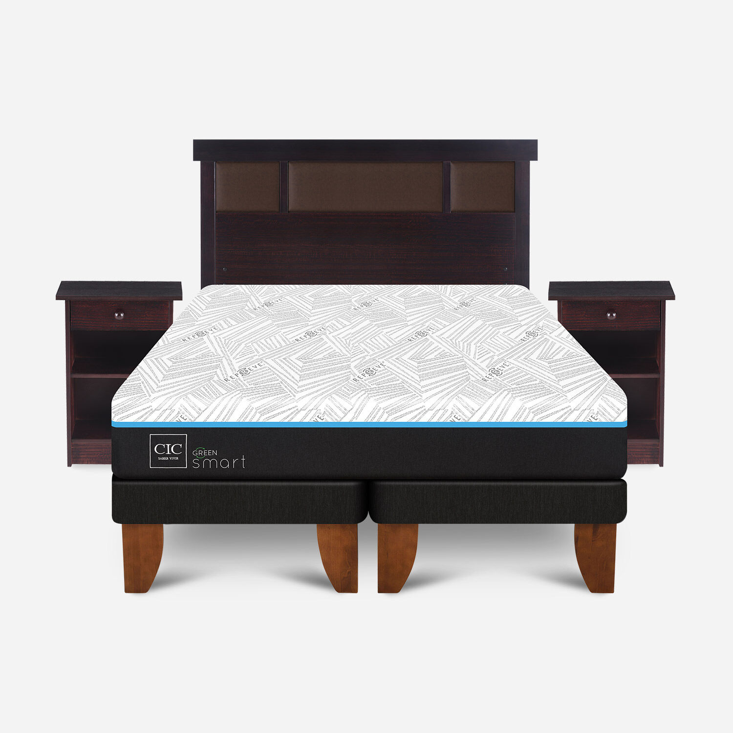 Cama Europea 2 Plazas Infinity Green Base Dividida + Set Dublín Chocolate