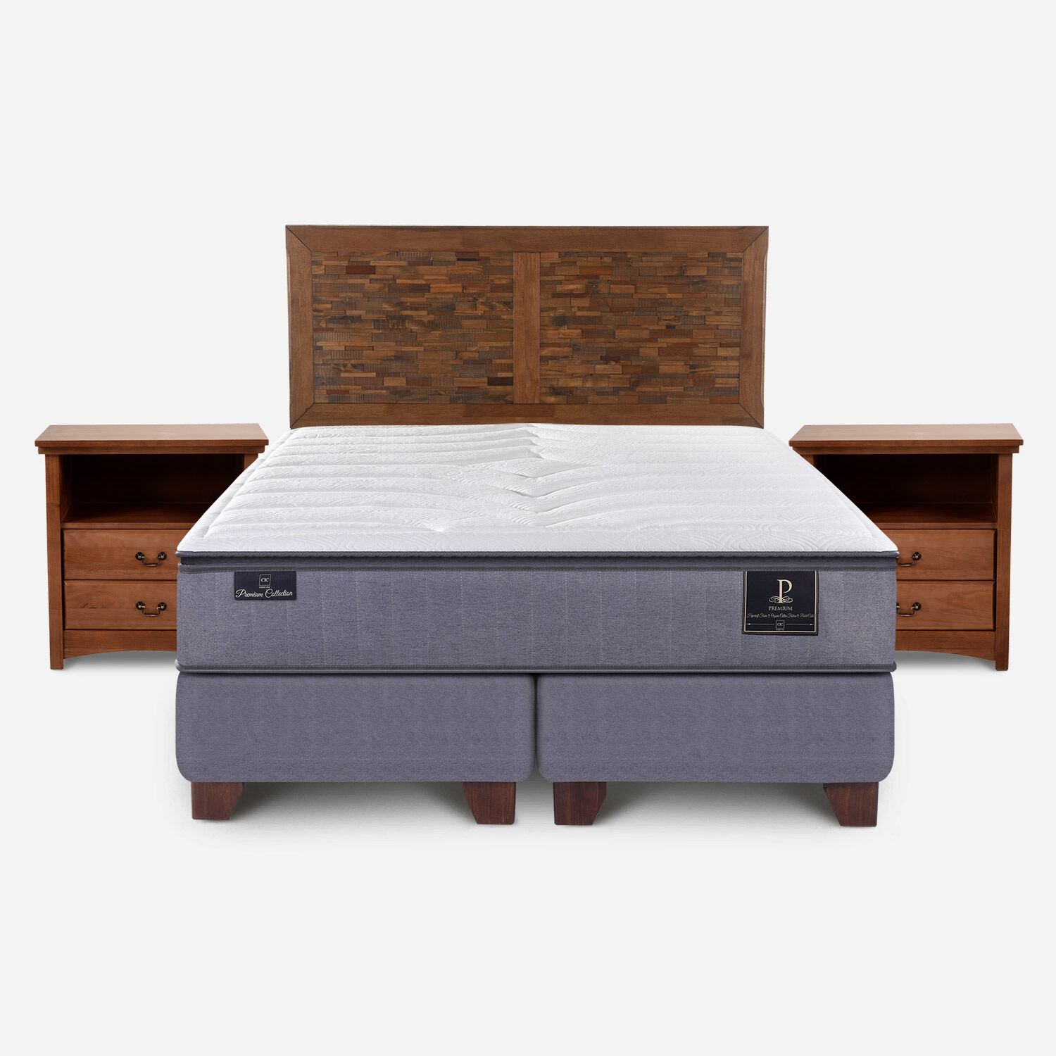 Box Spring 2 Plazas Premium Base Dividida + Set Antique