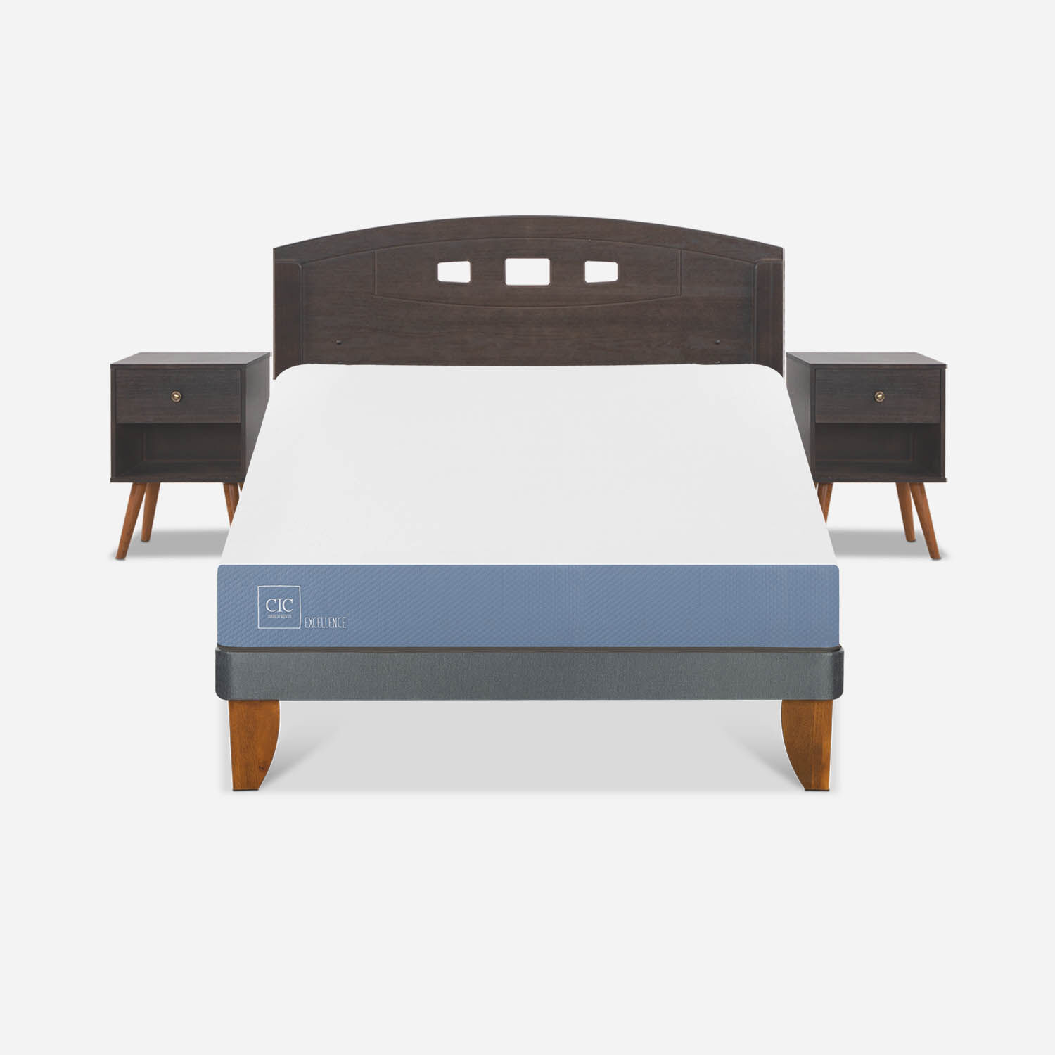 Cama Europea 2 Plazas Excellence Base Normal + Set Gales Gris