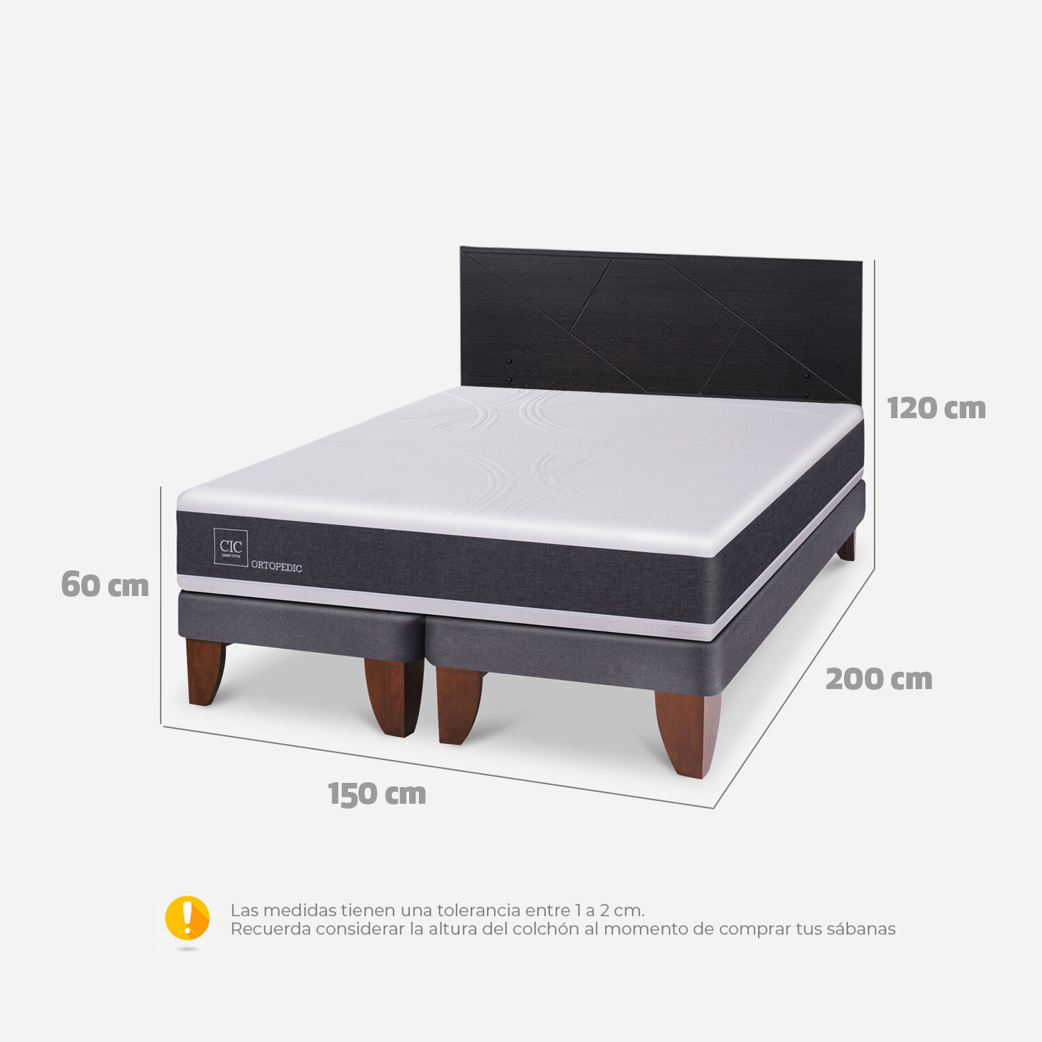 Cama Europea 2 Plazas Ortopedic Base Dividida + Respaldo Villarrica Negro