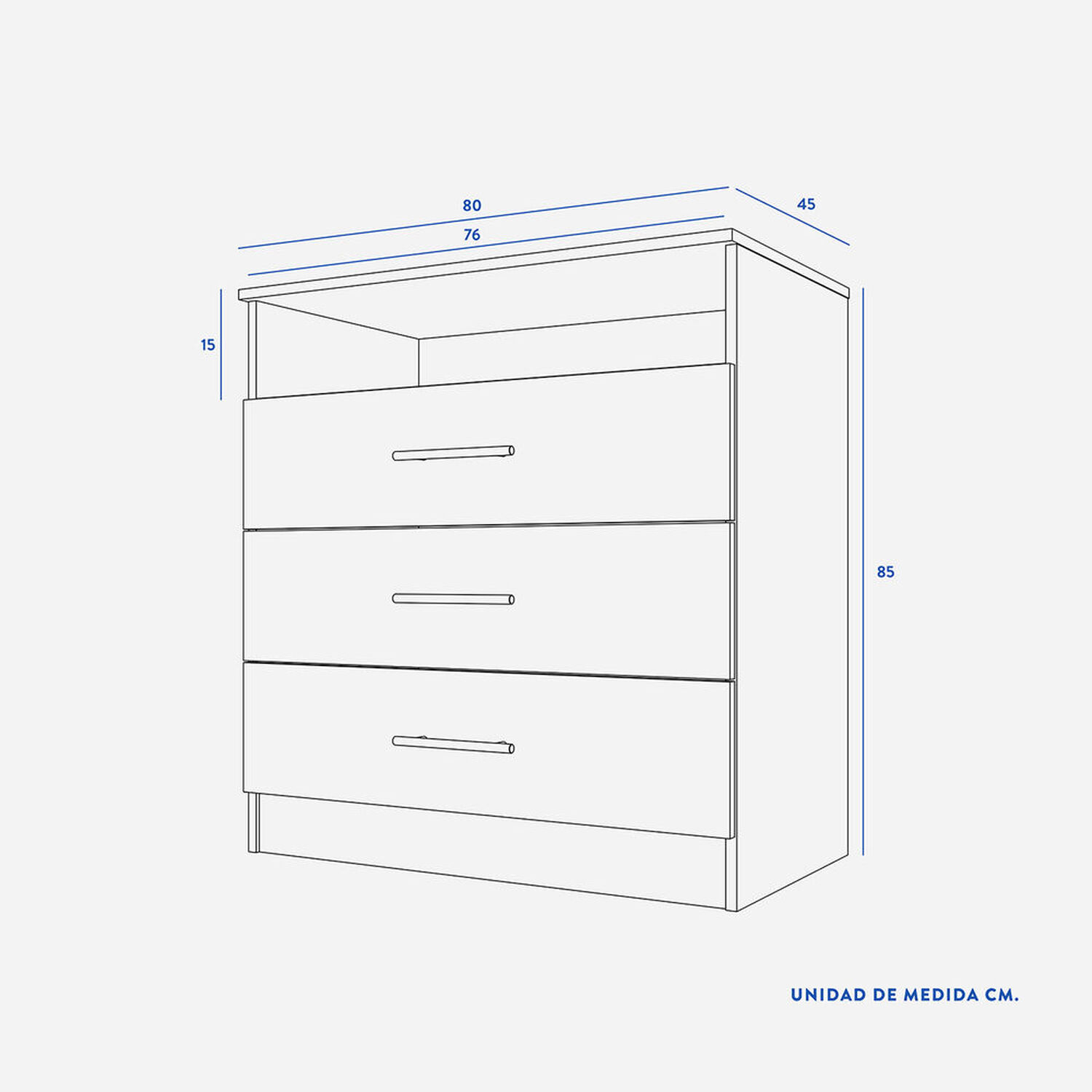C&oacute;moda Cajonera 3 Cajones Atria Blanca