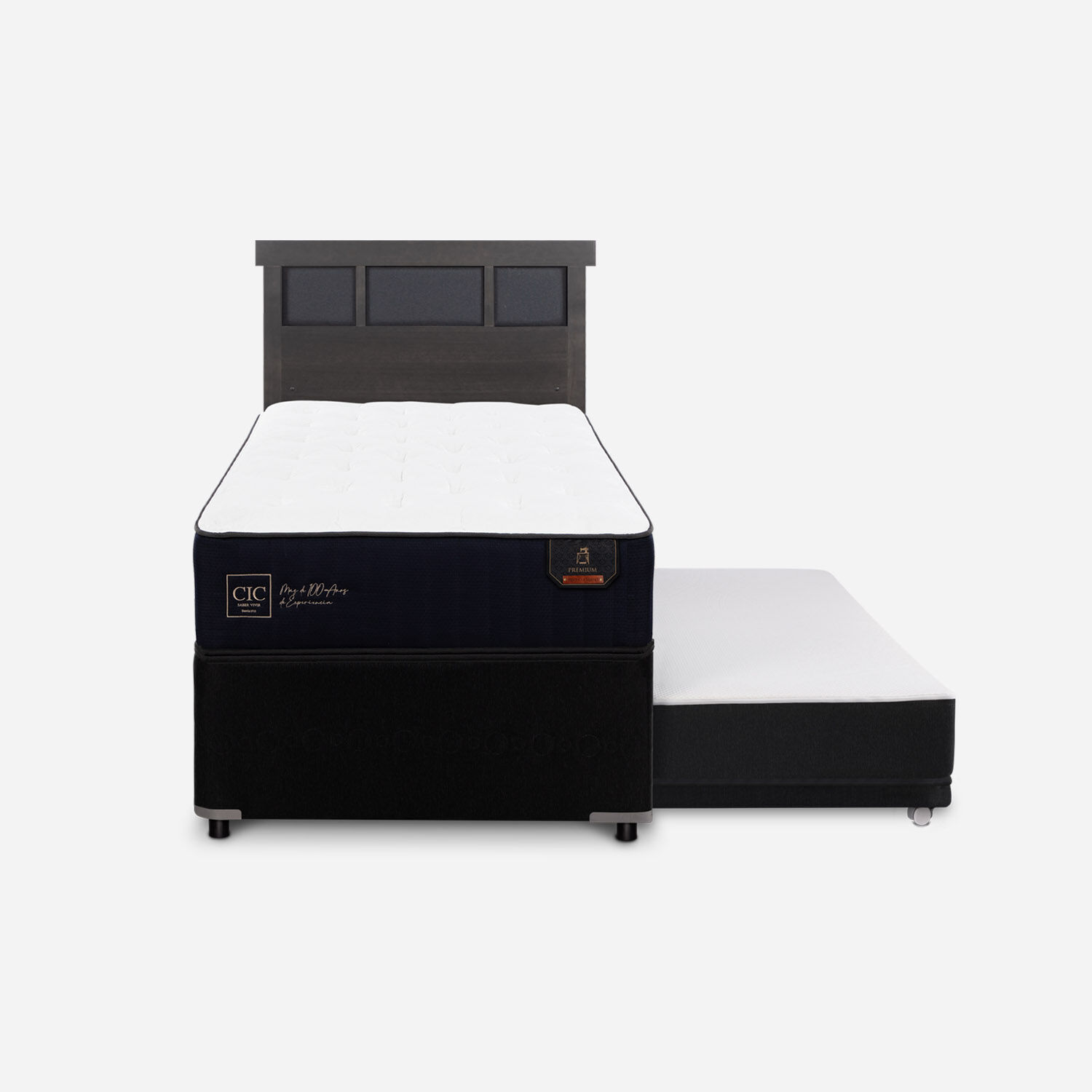 Cama Nido Div&aacute;n Premium + Respaldo Dubl&iacute;n Gris