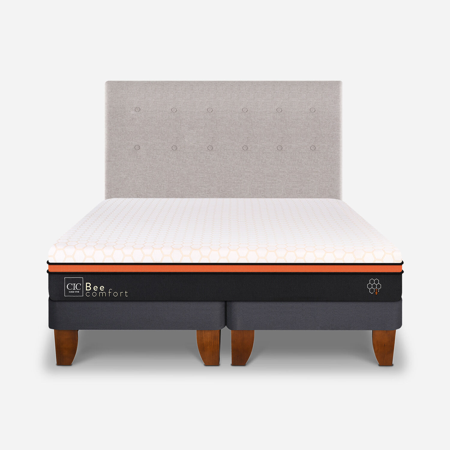 Cama Europea 2 Plazas Bee Comfort Base Dividida + Respaldo Tigris