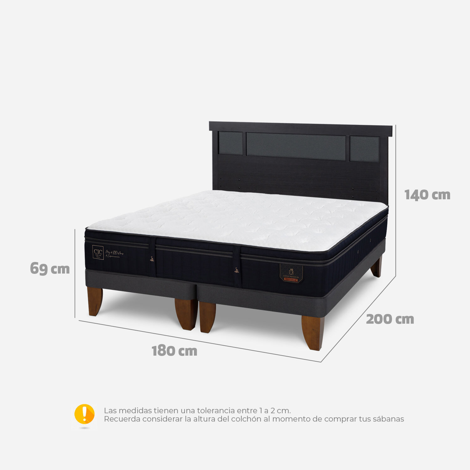 Cama Europea King Super Premium + Respaldo Torino Negro | CIC
