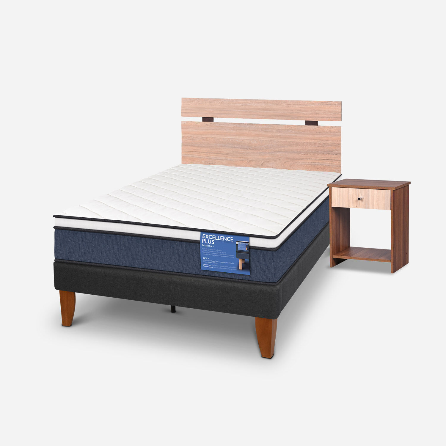 Cama Europea Curve 1,5 Plazas Excellence Plus + Set Olmo