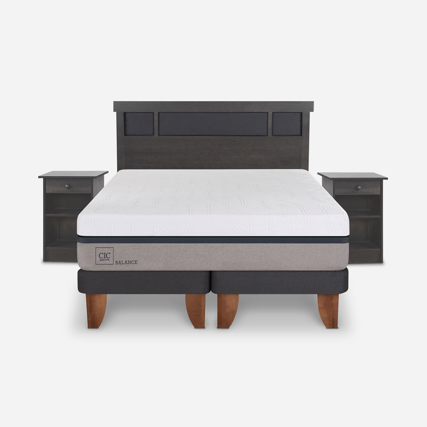 Cama Europea King Balance + Set Dubl&iacute;n Gris