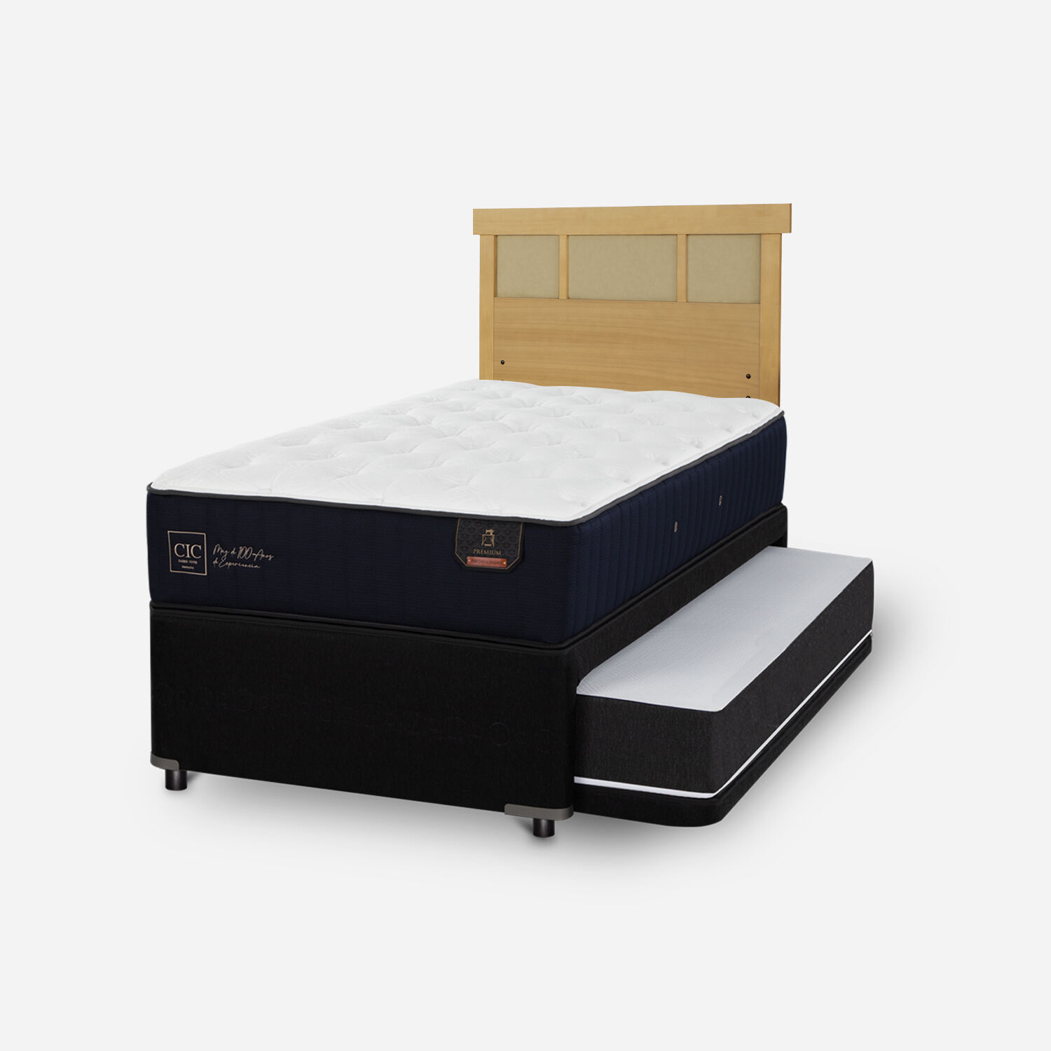 Cama Nido Diván 1.5 Plazas Premium + Respaldo Dublín Mostaza