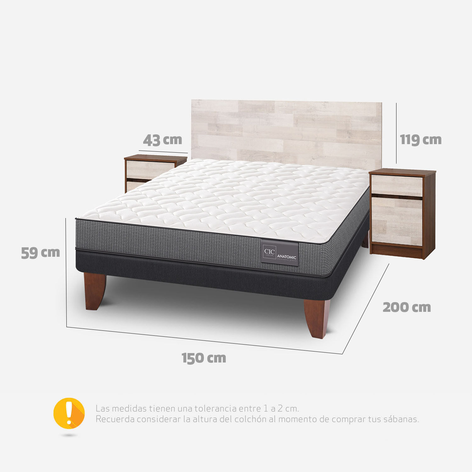 Cama Europea 2 Plazas Anatomic Base Normal + Set Legno