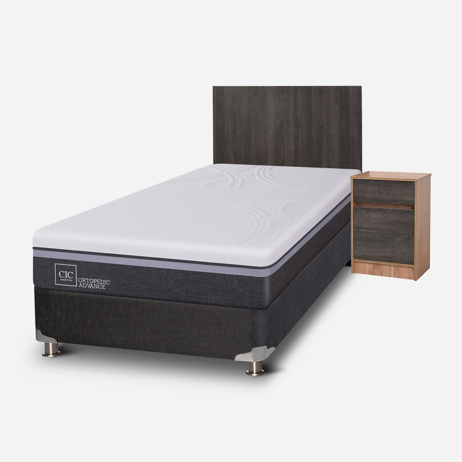 Box Spring 1,5 Plazas Ortopedic Advance 5 Zonas + Set Espressso