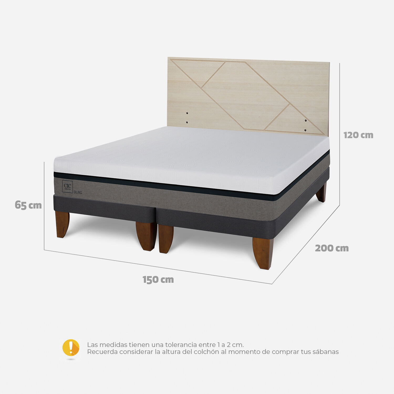Cama Europea 2 Plazas Balance Base Dividida + Respaldo Villarrica Alpino
