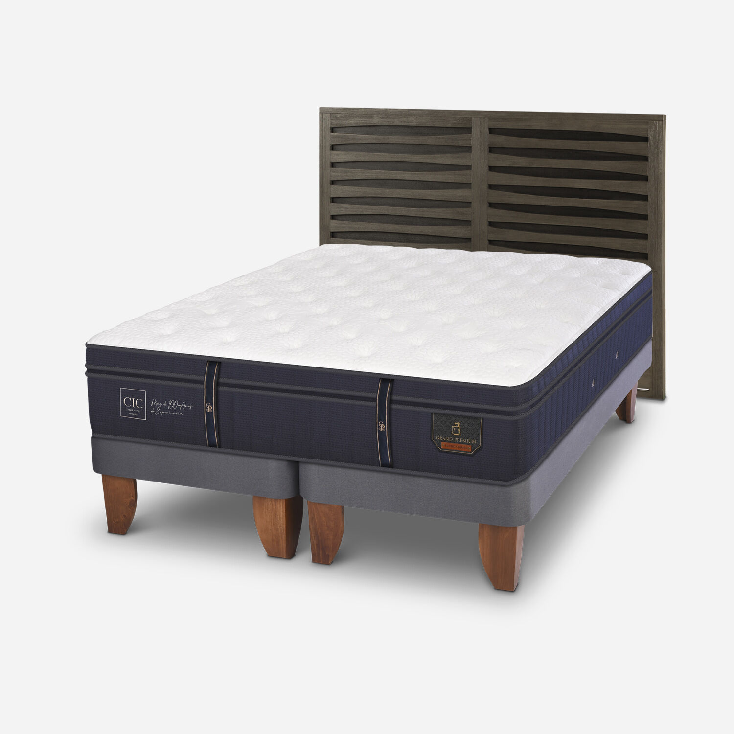 Cama Europea 2 Plazas Grand Premium + Respaldo Rhone