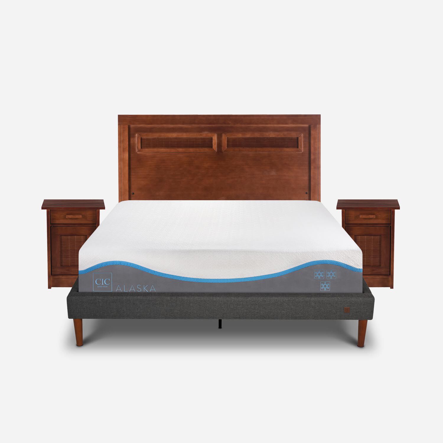 Cama Europea Curve 2 Plazas Alaska + Set Mil&aacute;n Caramel