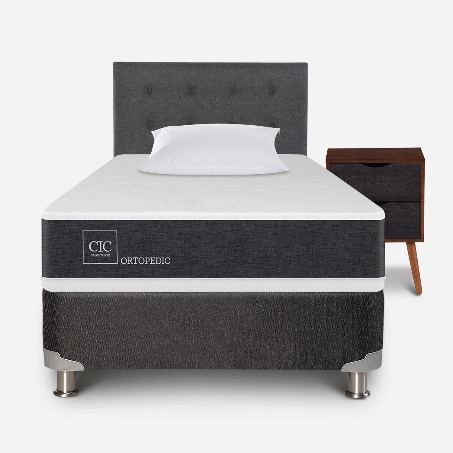 Box Spring 1,5 Plazas Ortopedic 5 Zonas + Almohada Viscoel&aacute;stica + Set &Eacute;ufrates