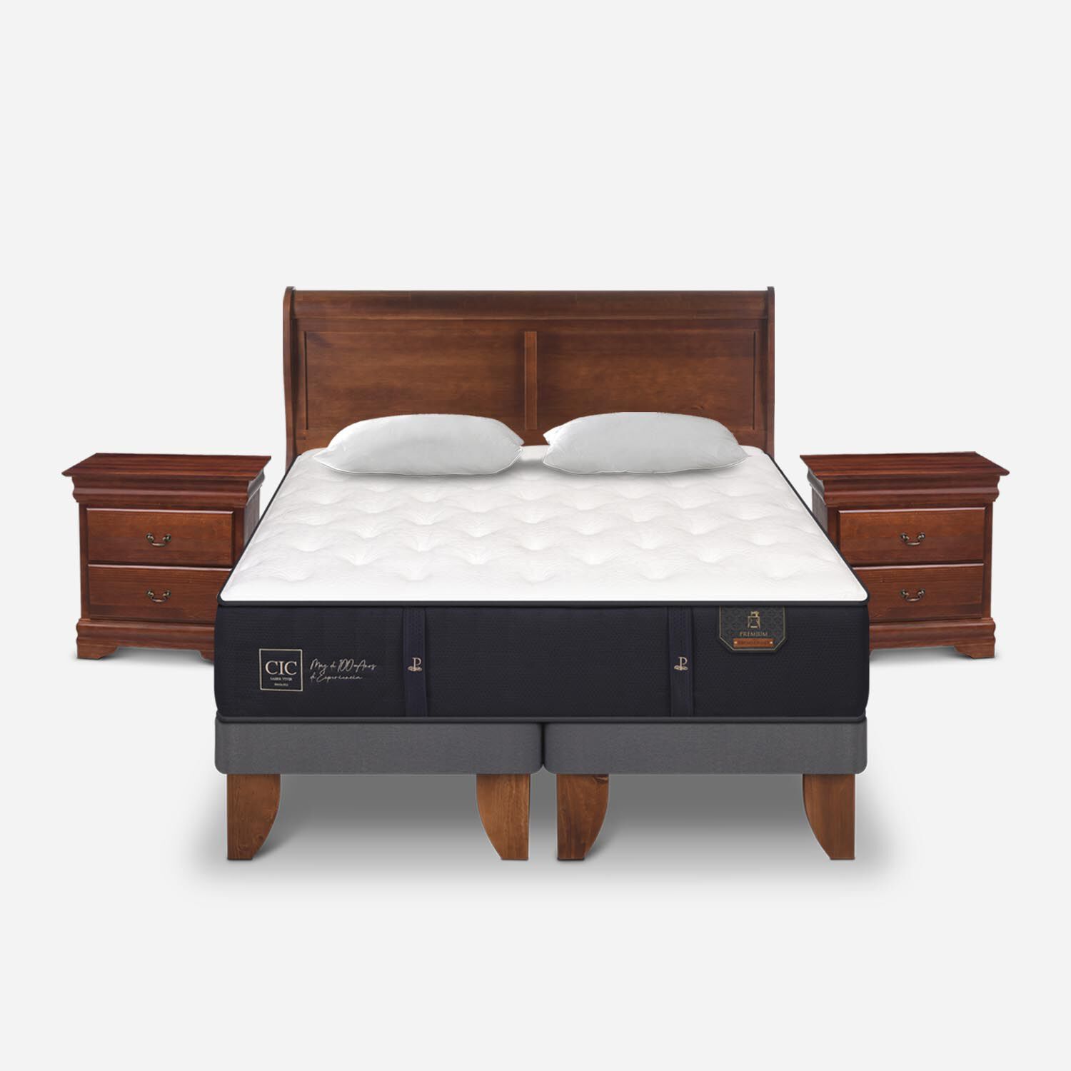 Cama Europea King Premium + Almohadas Viscoel&aacute;sticas + Set Mir&oacute; Caramel