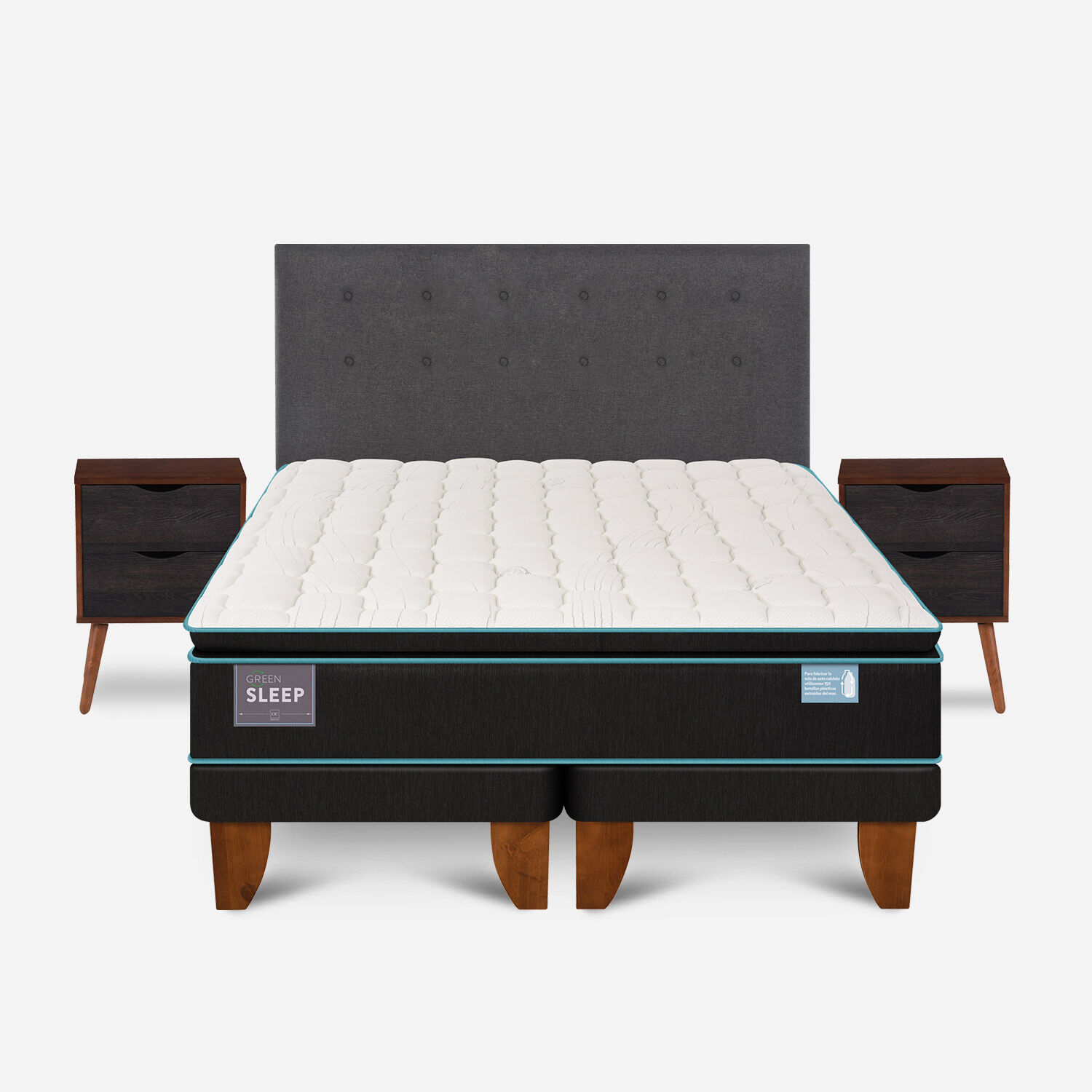 Cama Europea King Green Sleep Base Dividida + Set Éufrates