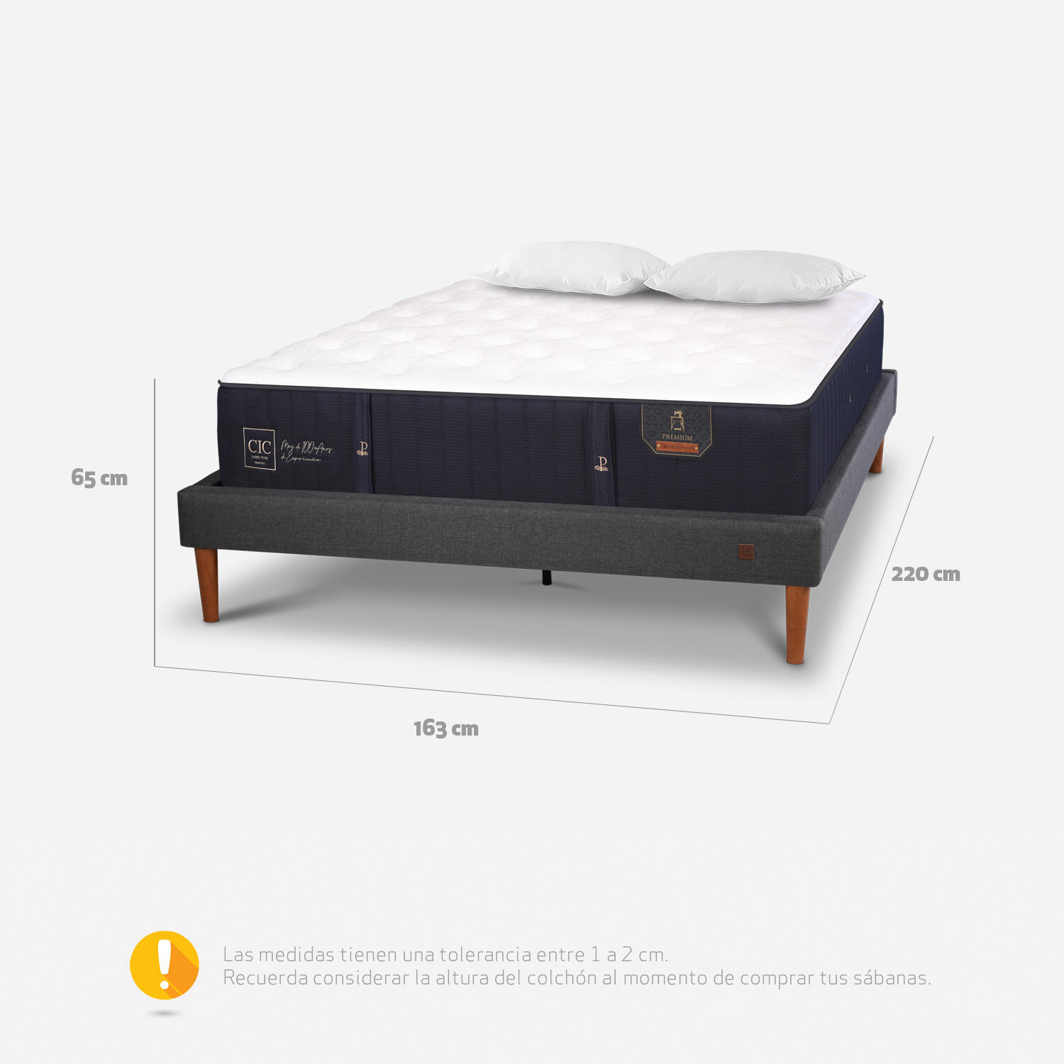 Cama Europea Curve 2 Plazas Premium + Almohadas Viscoel&aacute;sticas