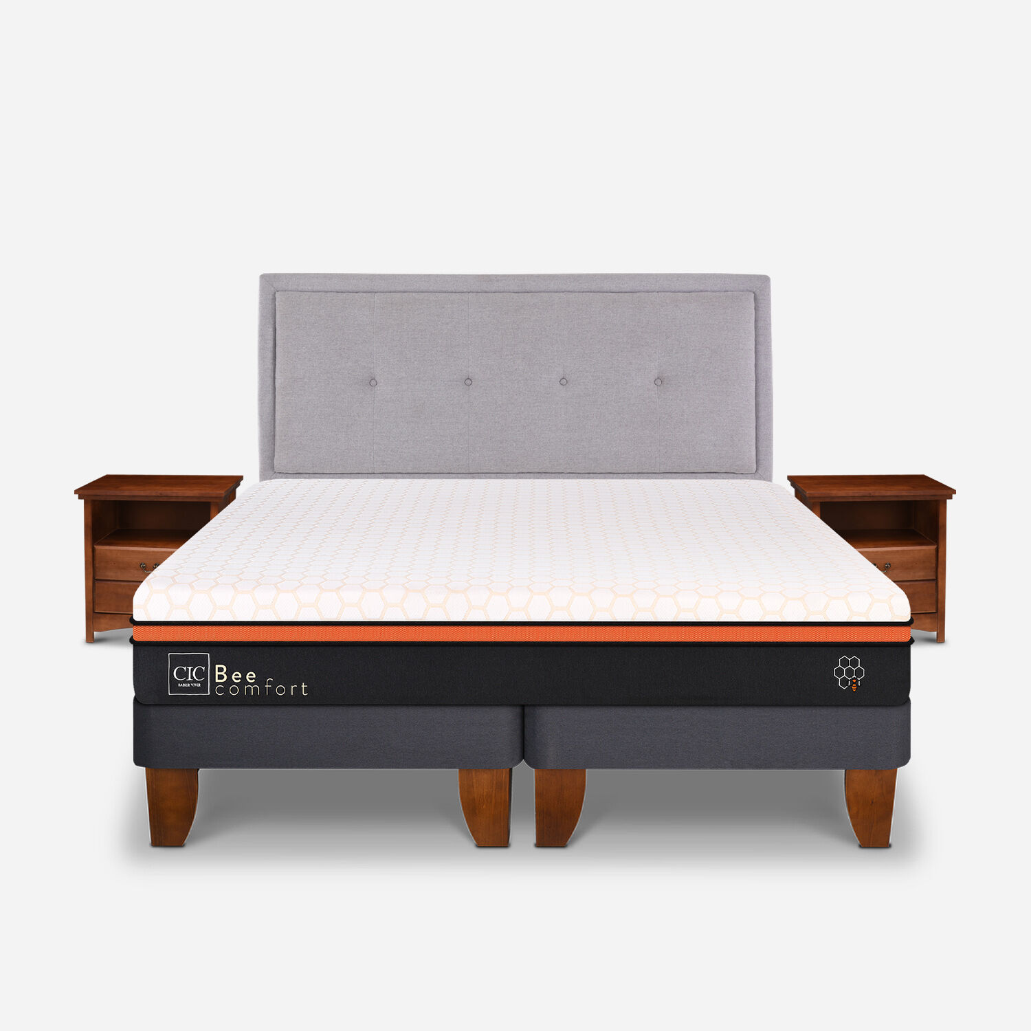 Cama Europea 2 Plazas Bee Comfort Base Dividida + Set Ganges