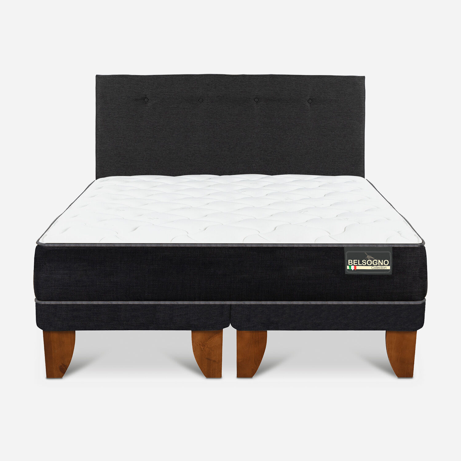 Cama Europea Belsogno 2 Plazas Plus Black con Base Dividida y Respaldo Black