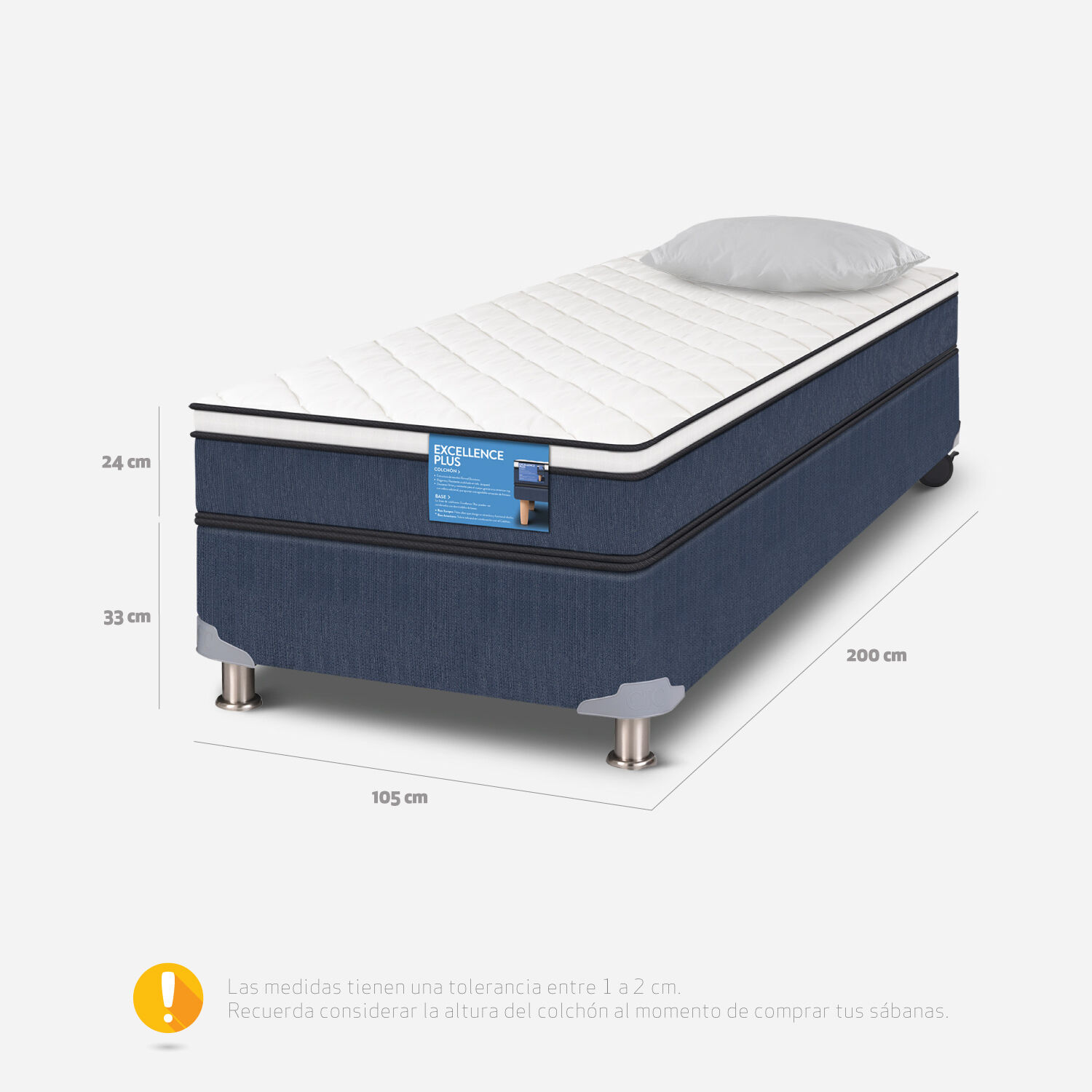 Cama Americana 1 Plaza Excellence Plus + Almohada Viscoel&aacute;stica