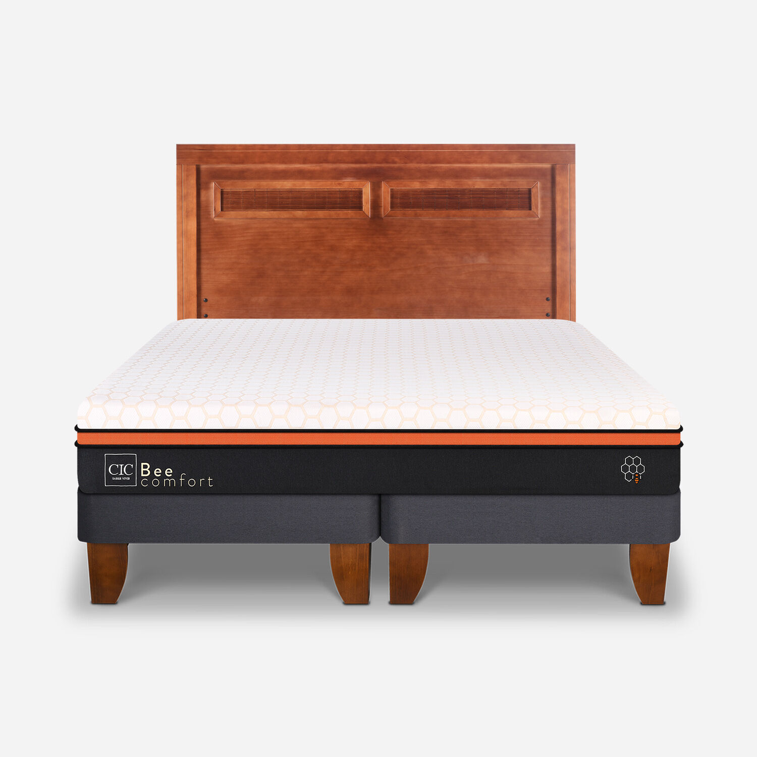 Cama Europea King Bee Comfort + Respaldo Milán Caramel