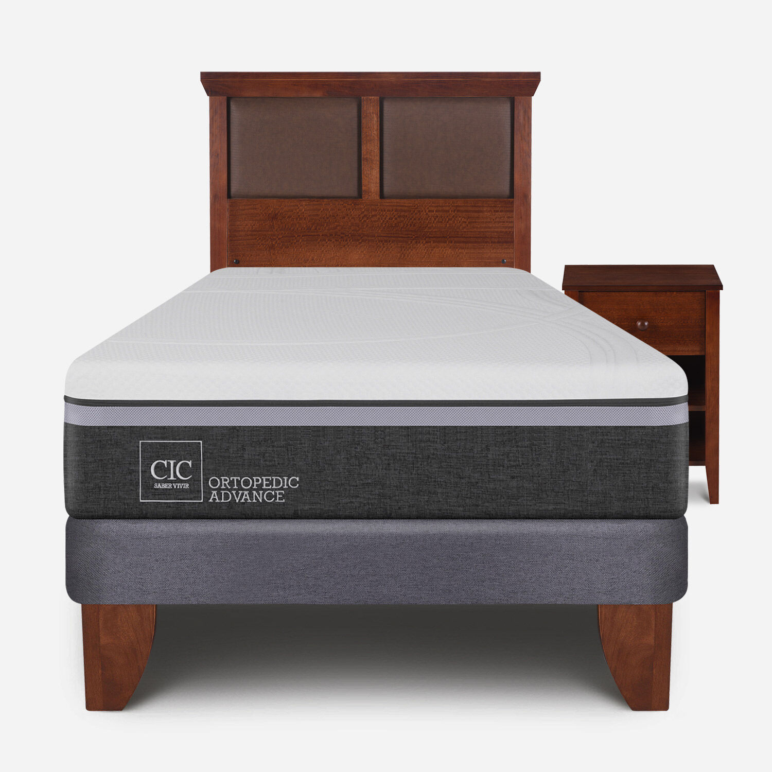 Cama Europea 1,5 Plazas Ortopedic Advance + Set Torino Caramel