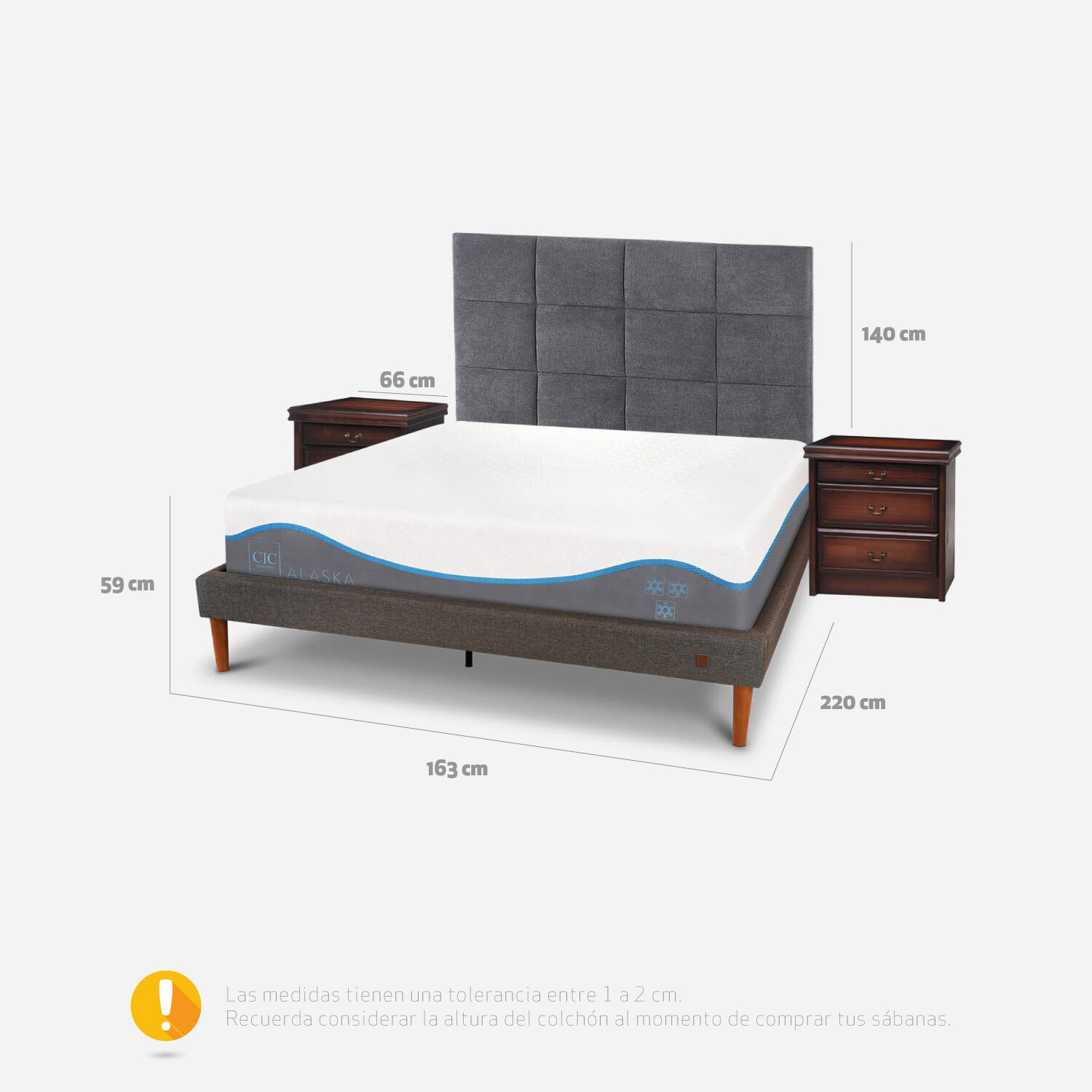 Cama Europea Curve 2 Plazas Alaska + Set T&aacute;mesis