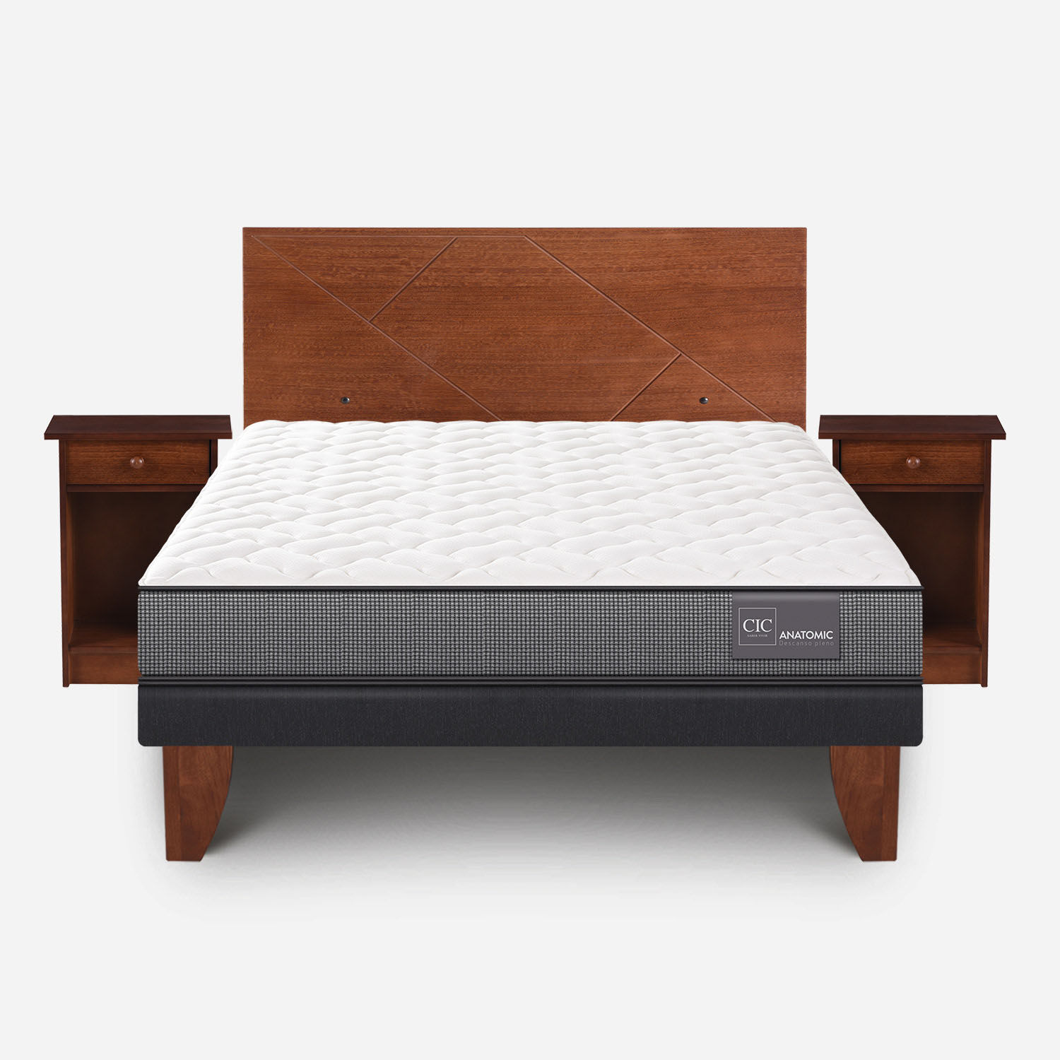 Cama Europea 2 Plazas Anatomic Base Normal + Set Villarrica