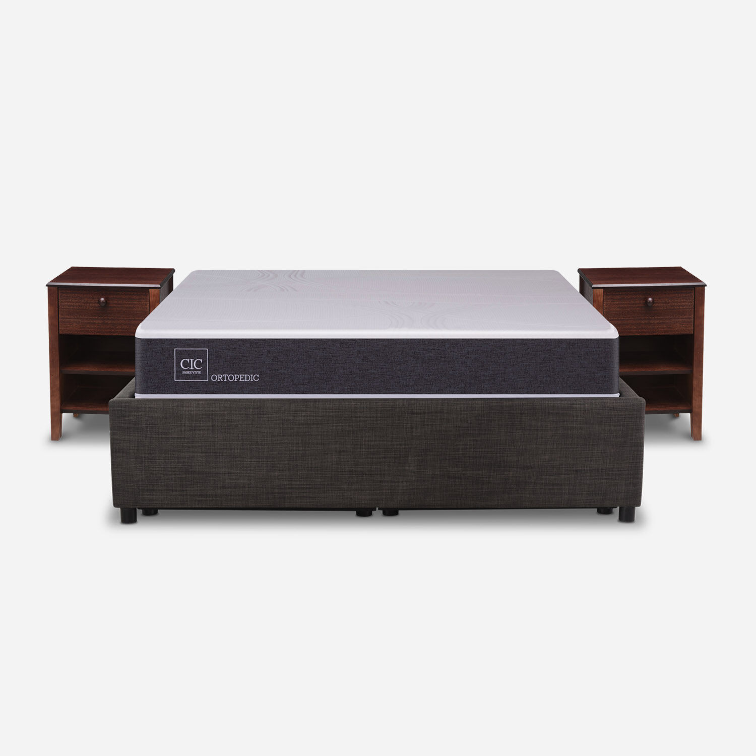 Cama Space Box 2 Plazas Ortopedic + Velador Torino Chocolate
