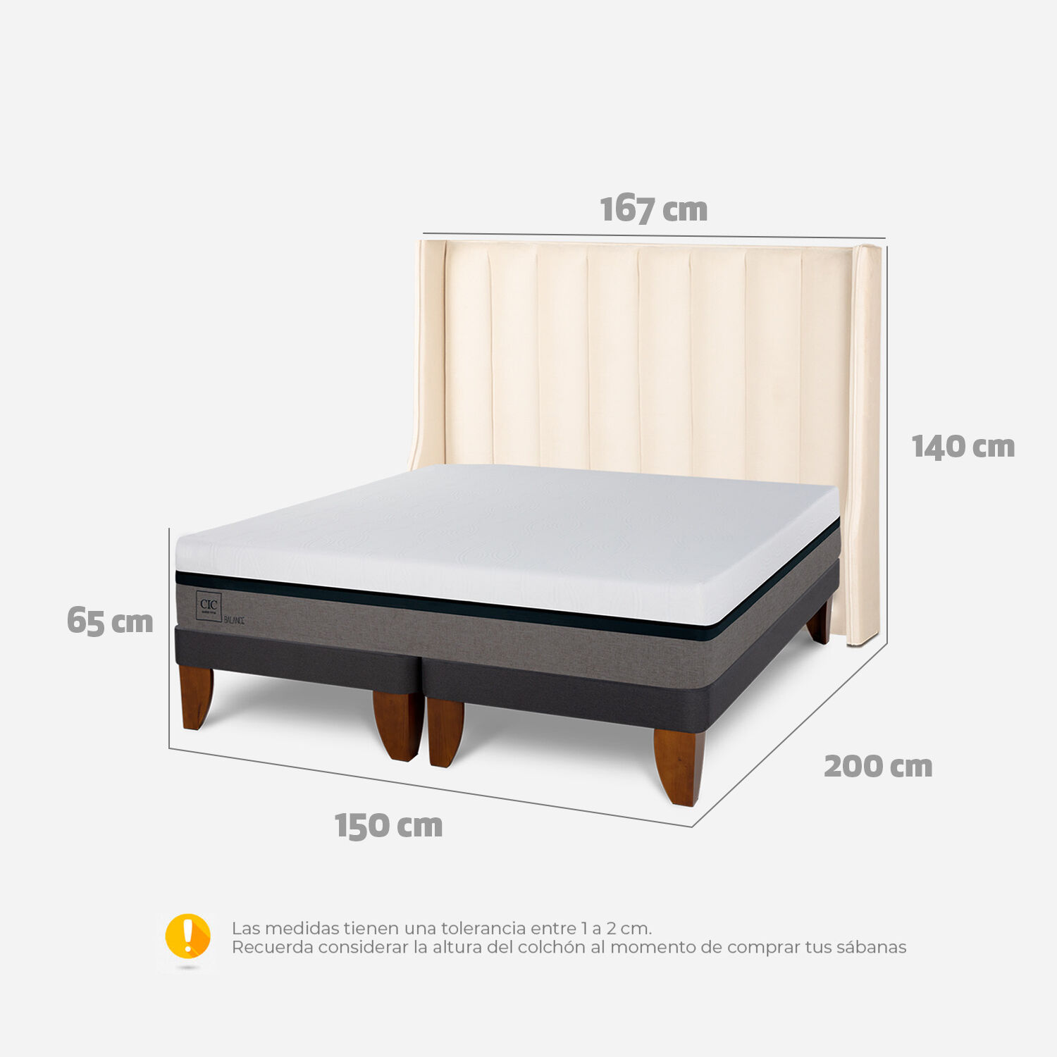 Cama Europea 2 Plazas Balance Base Dividida + Respaldo Panaro