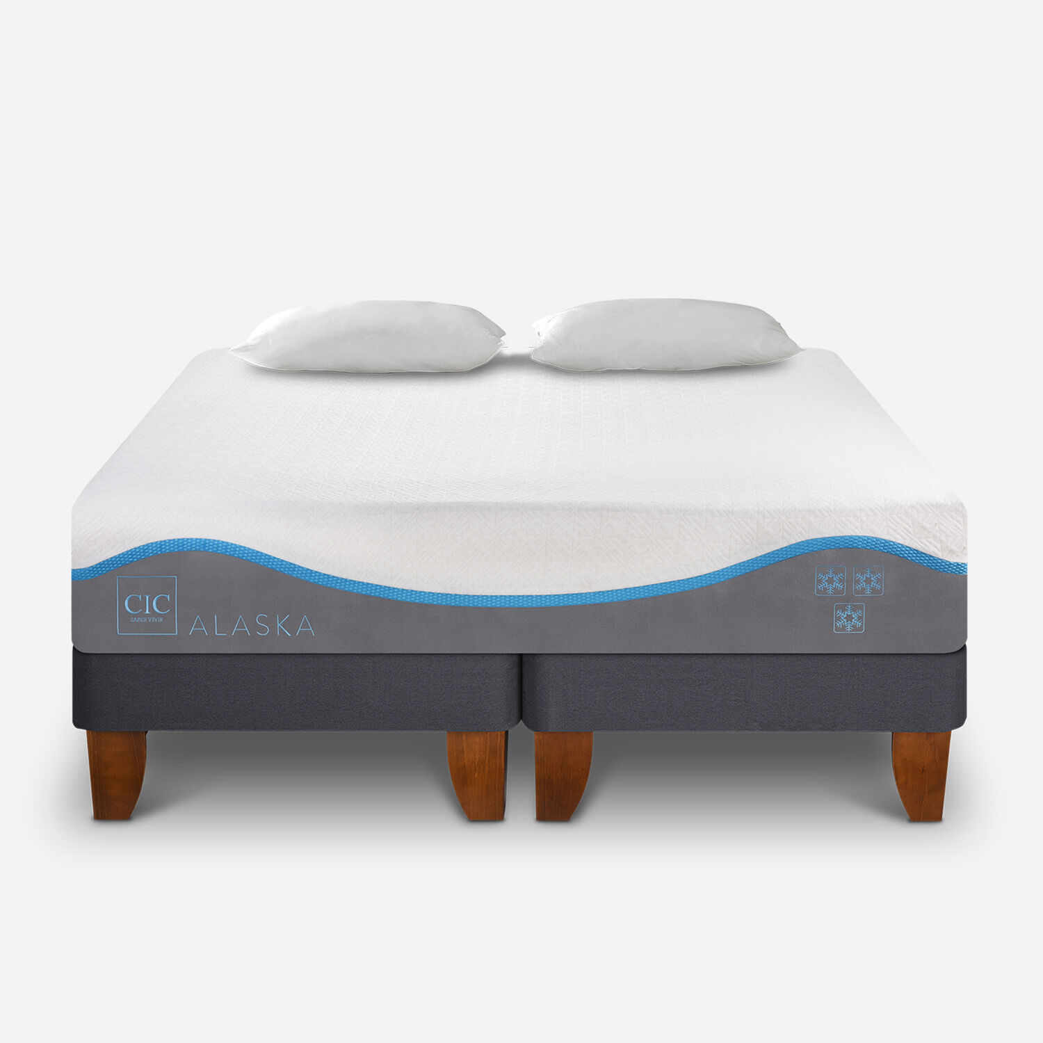 Cama Europea 2 Plazas Alaska Base Dividida + Almohadas