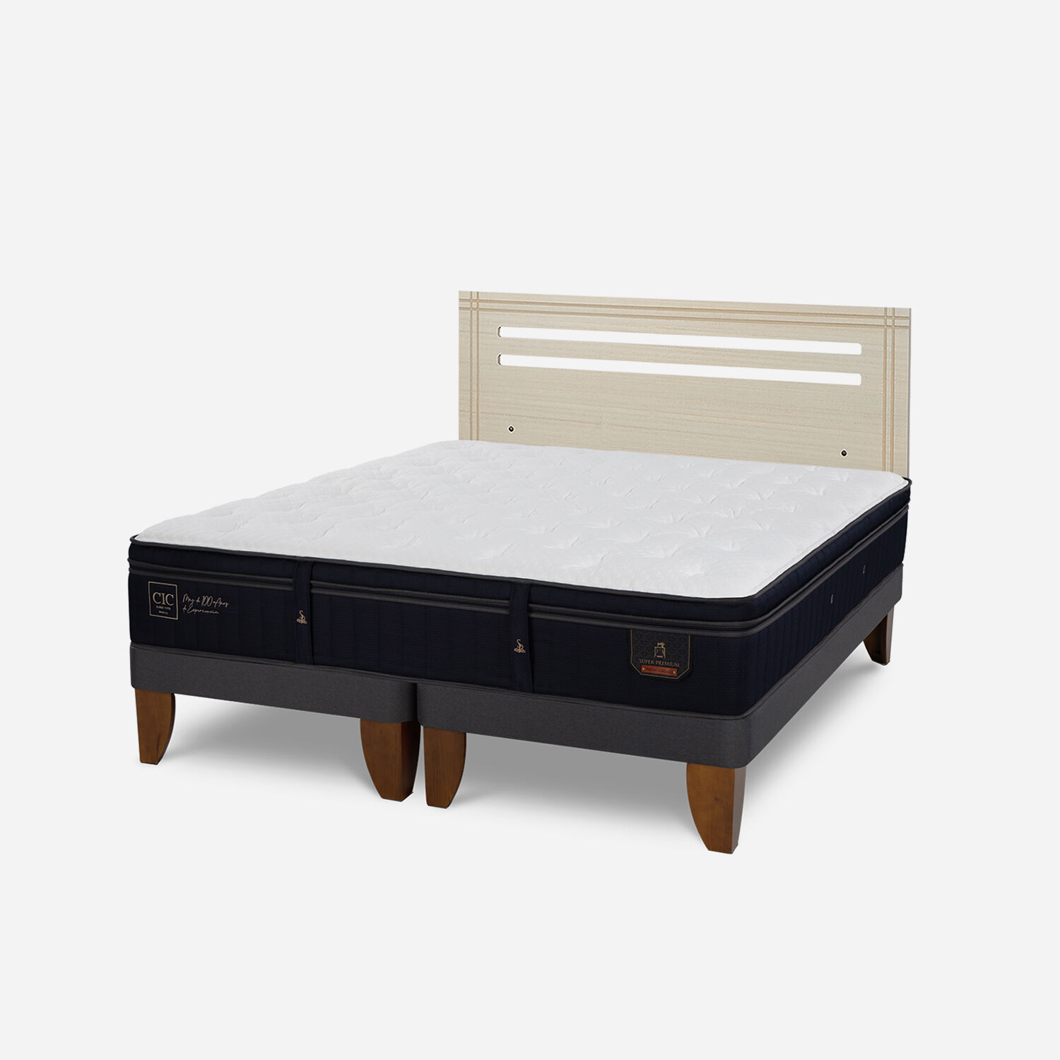 Cama Europea 2 Plazas Super Premium Base Dividida + Respaldo M&uacute;nich Alpino