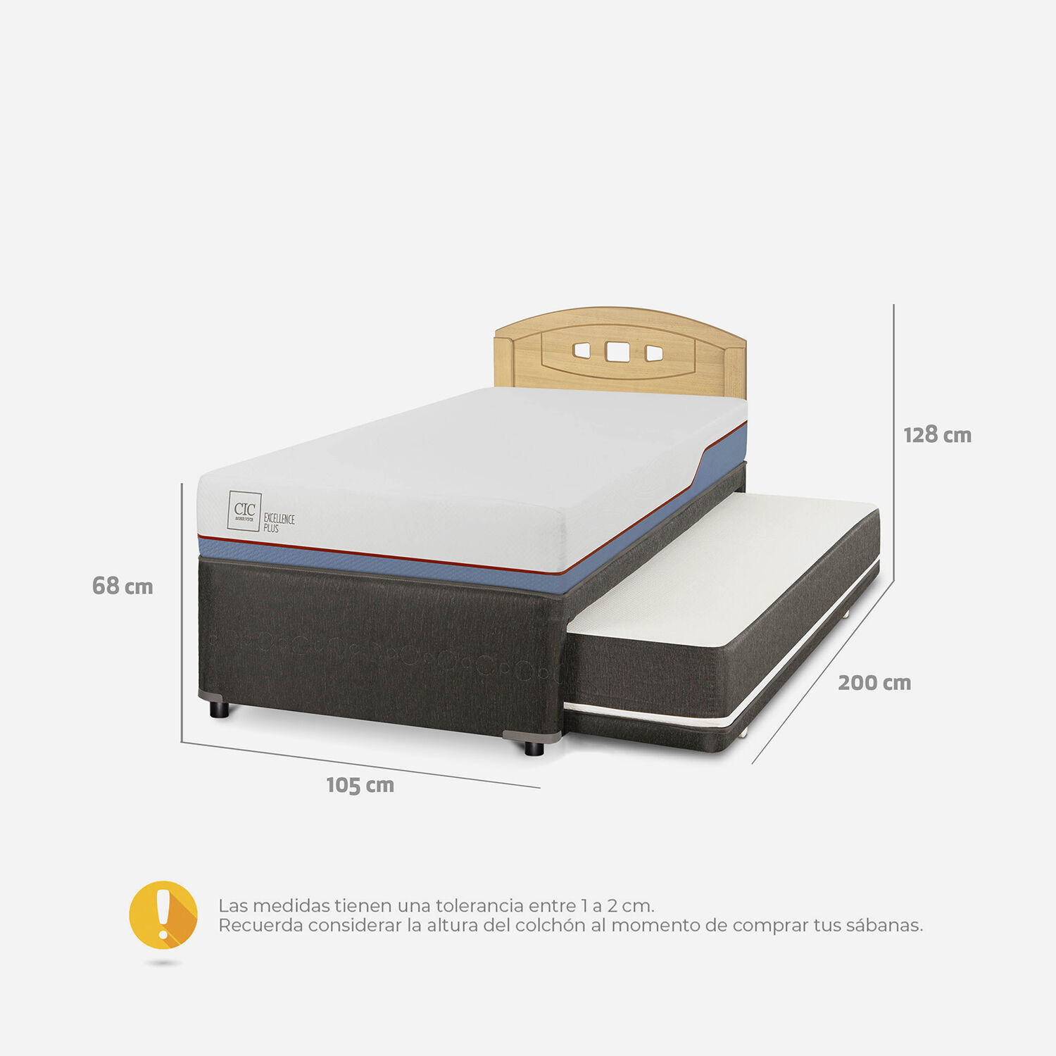 Cama Nido Div&aacute;n Excellence Plus + Respaldo Gales Mostaza